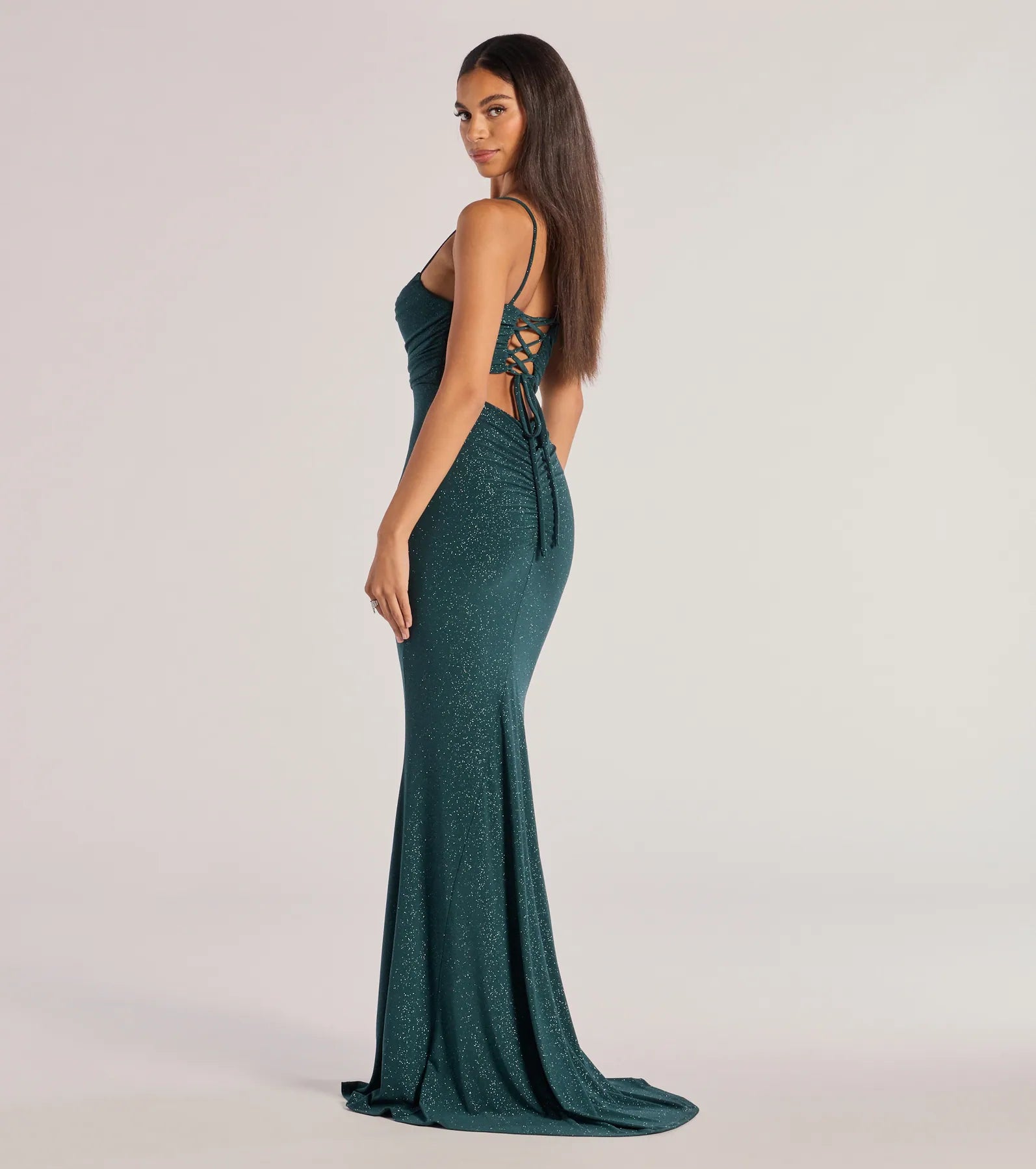 Colleen Lace Up Mermaid Glitter Formal Dress