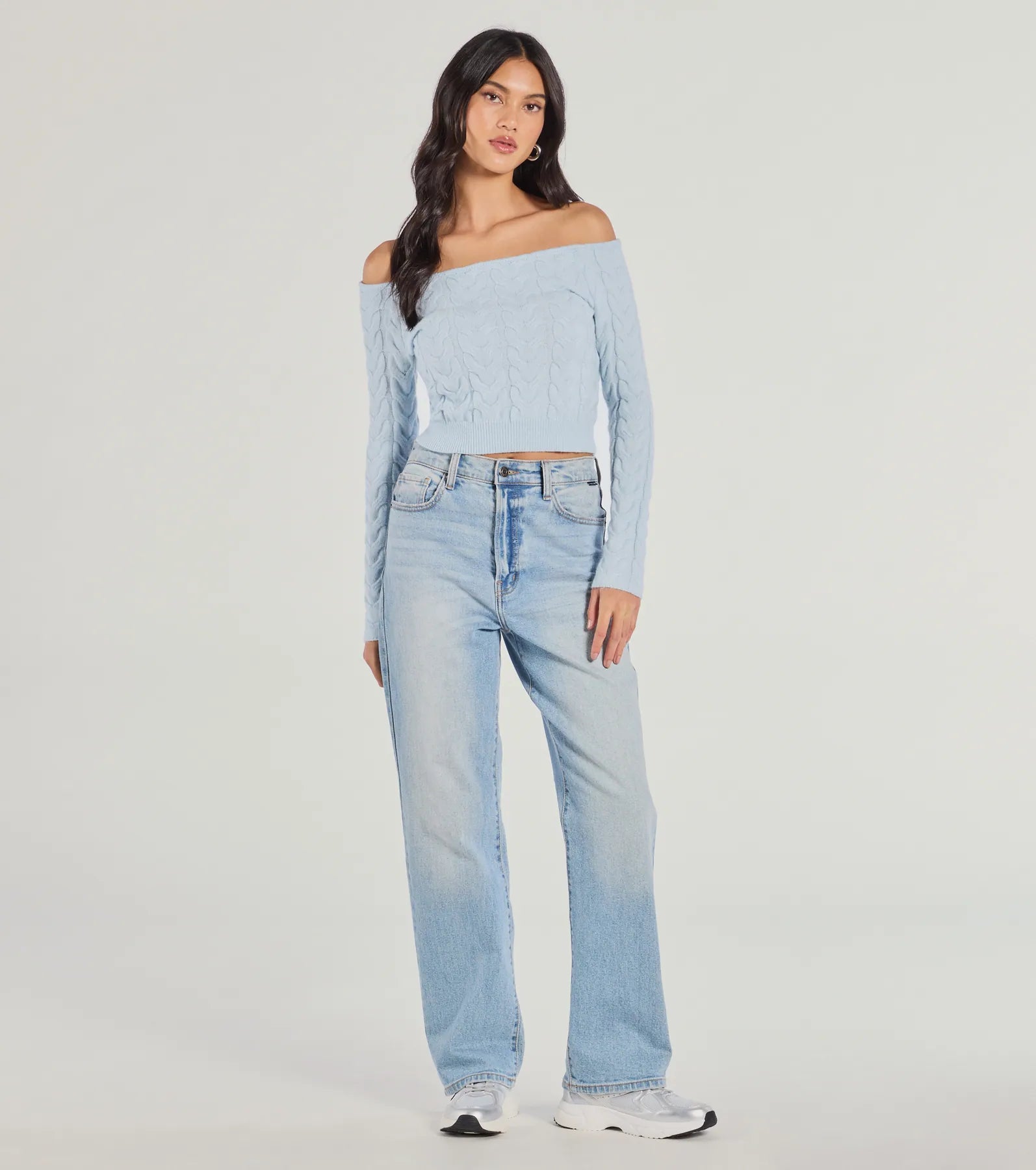 Cozy Cutie Off-The-Shoulder Cable Knit Top