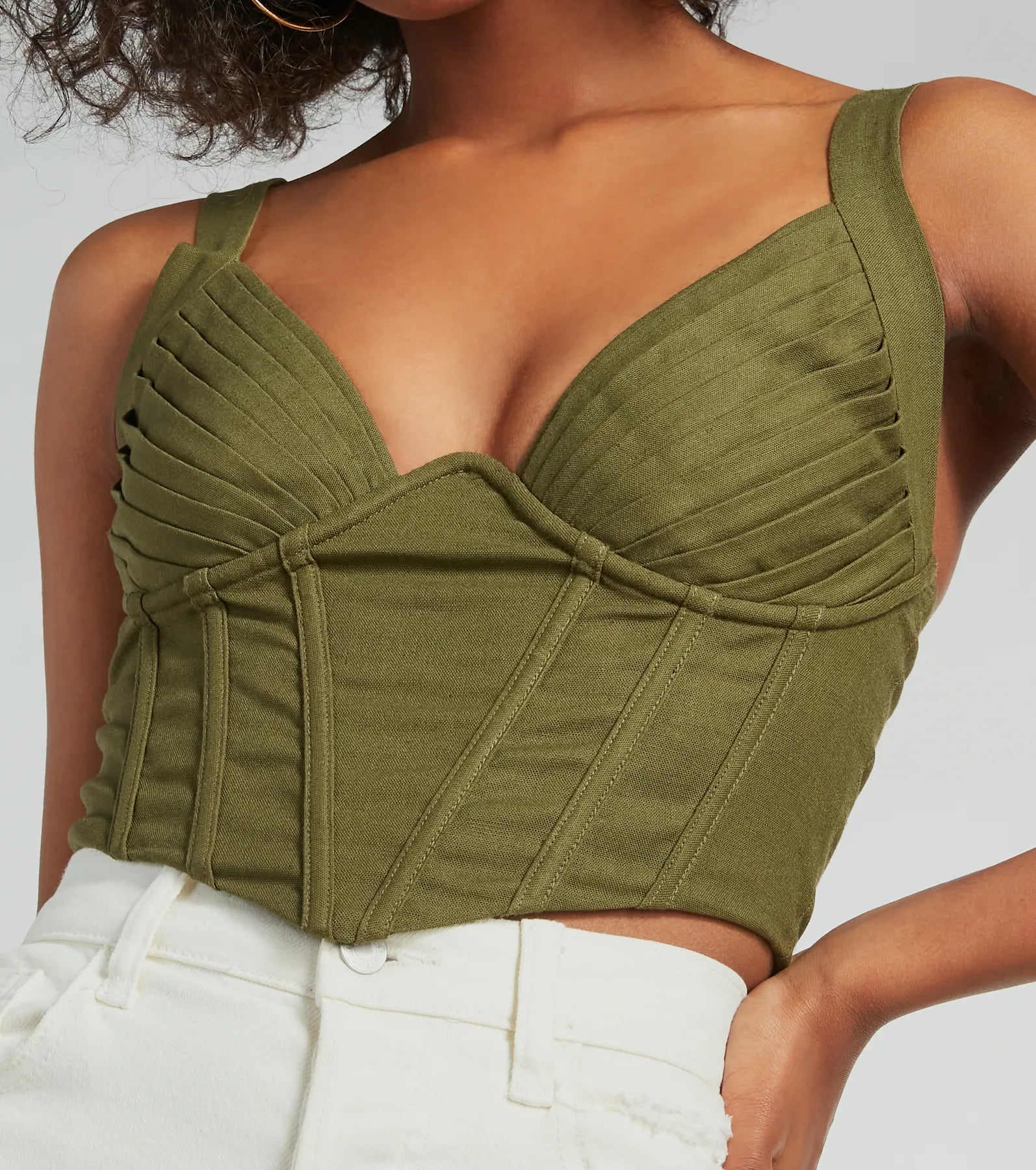 Everyday Allure Plunging Linen Corset Top