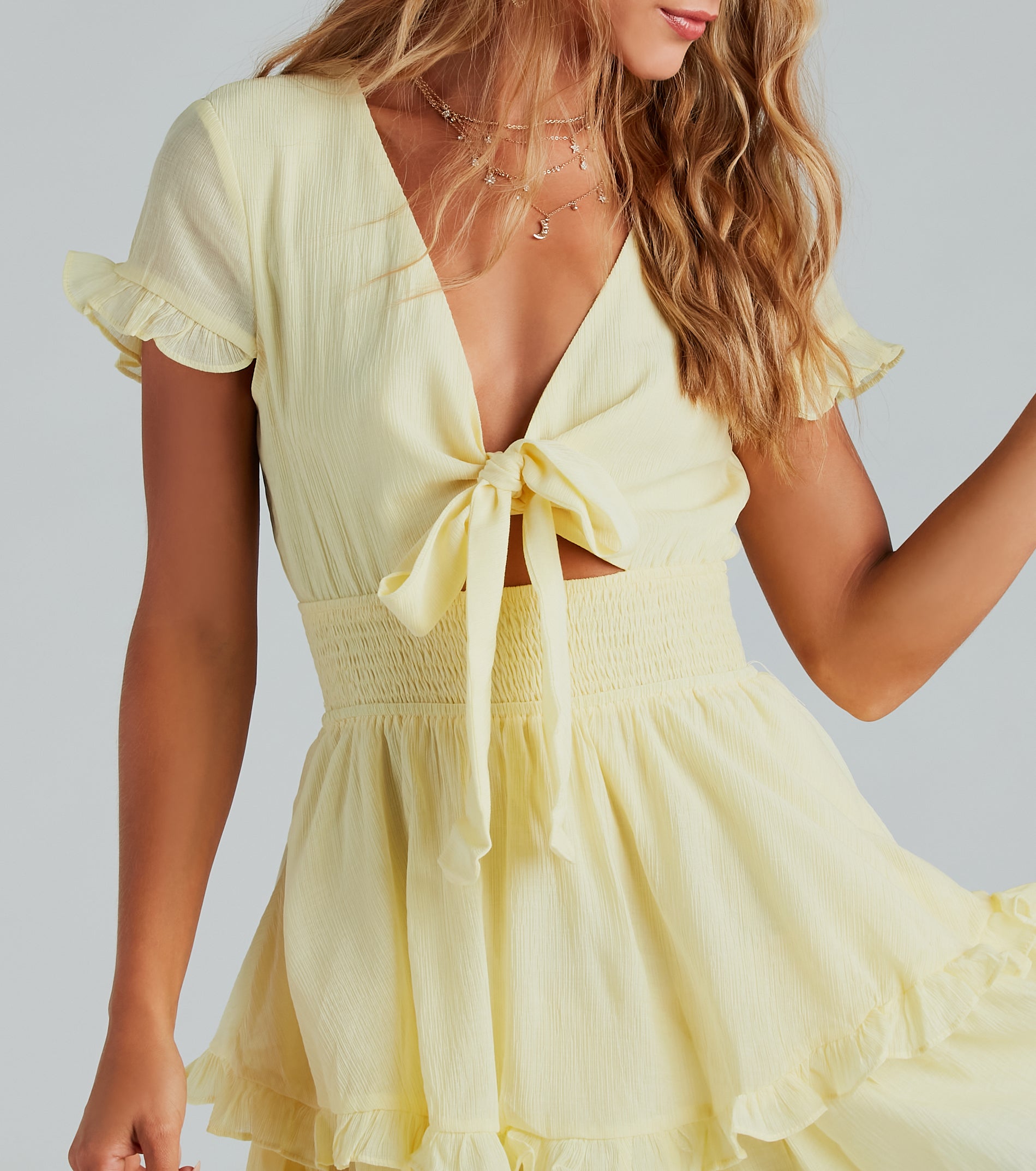 Ray Of Beauty Ruffled Short Skater Dress