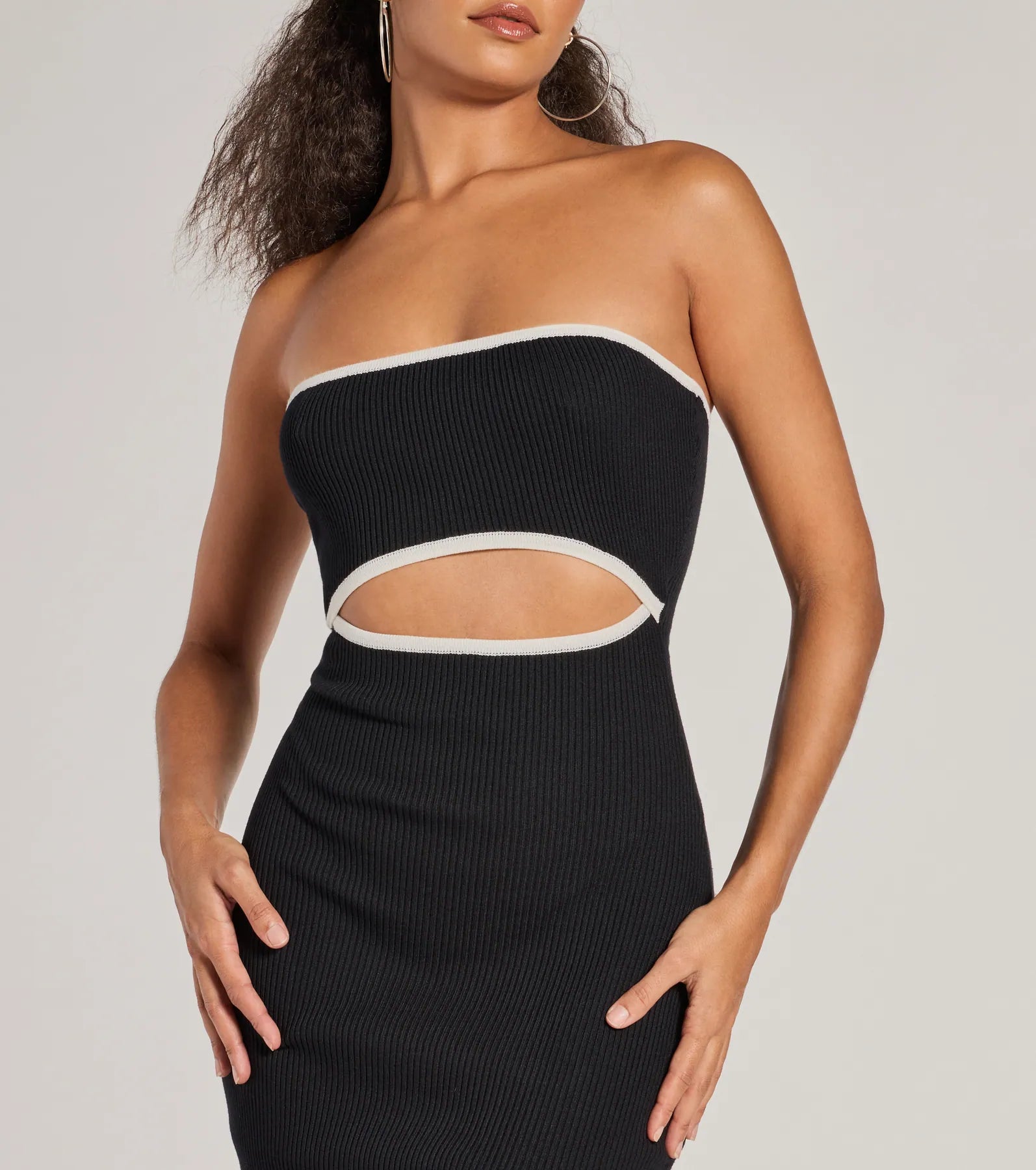 Leaving Impressions Strapless Ribbed Knit Midi Dress