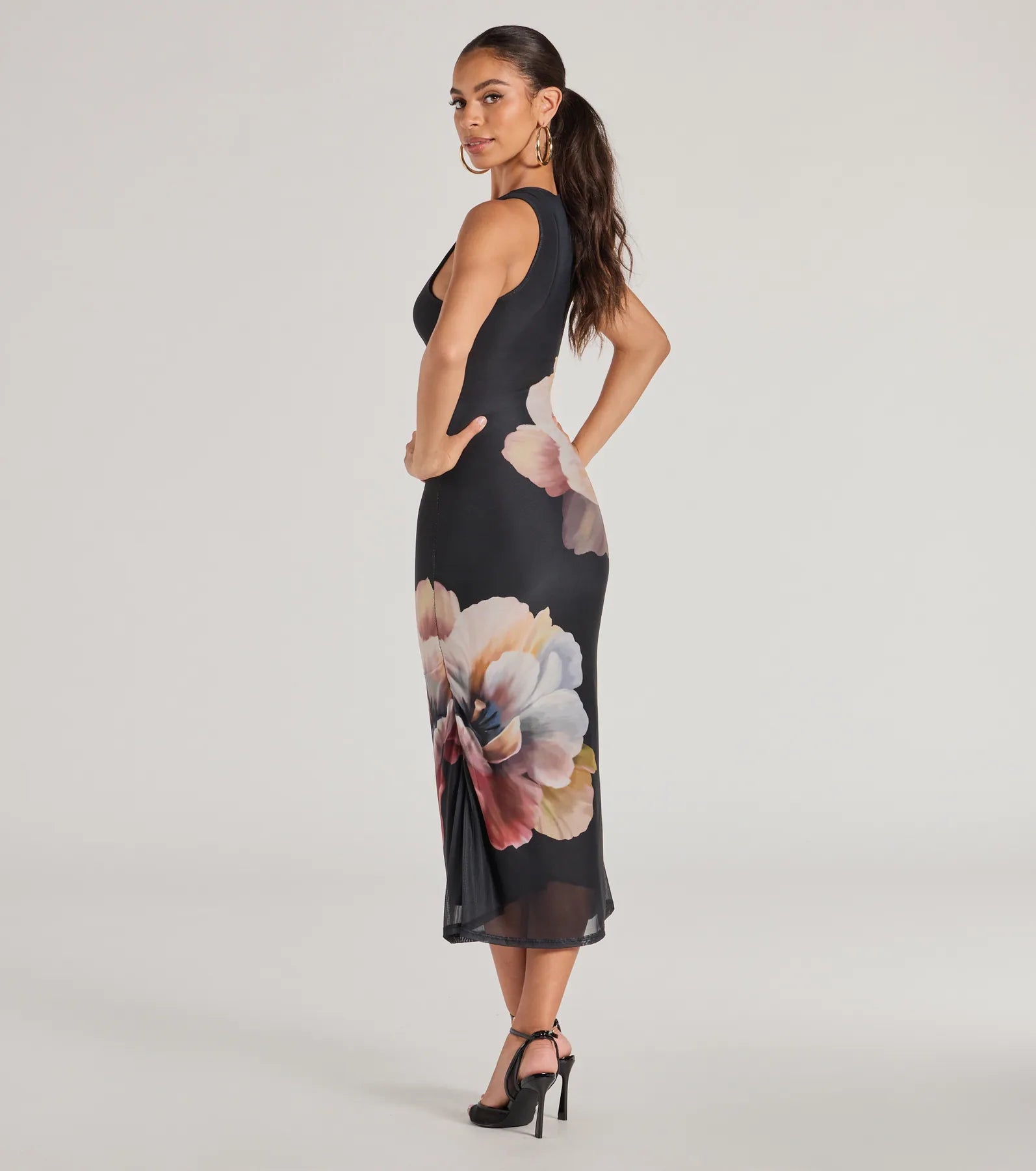 Date Night Chic Floral Mesh Midi Dress