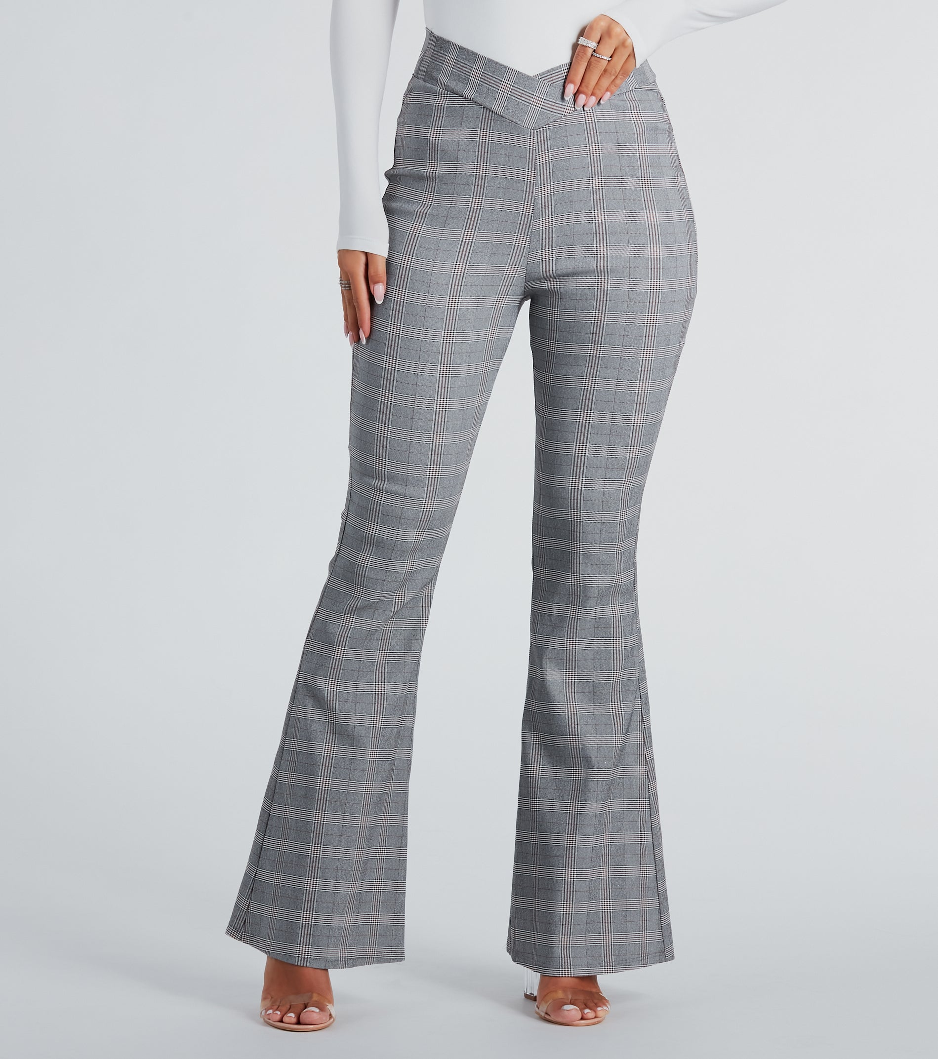 Plaid Mood V-Waist Flare Pants