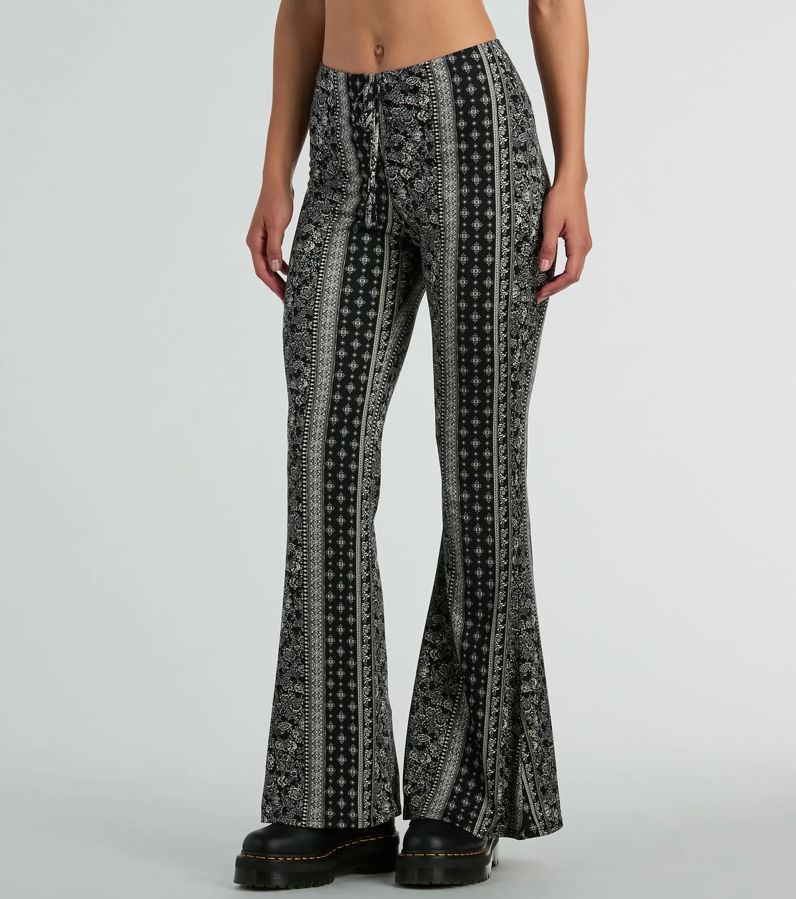 To The Sky Boho V-Waist Tie Flare Pants