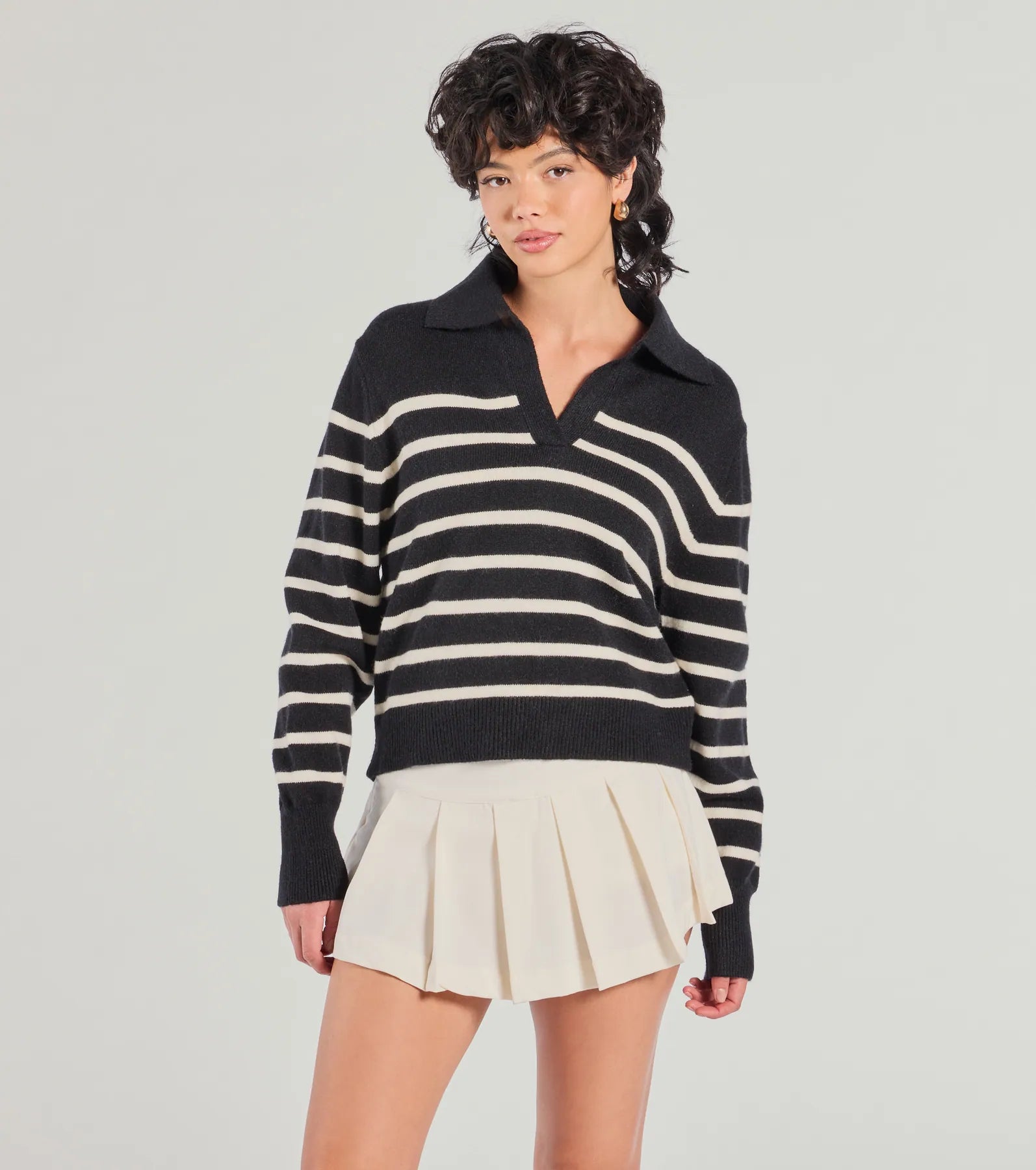 Stylish Stripes Collared Knit Sweater