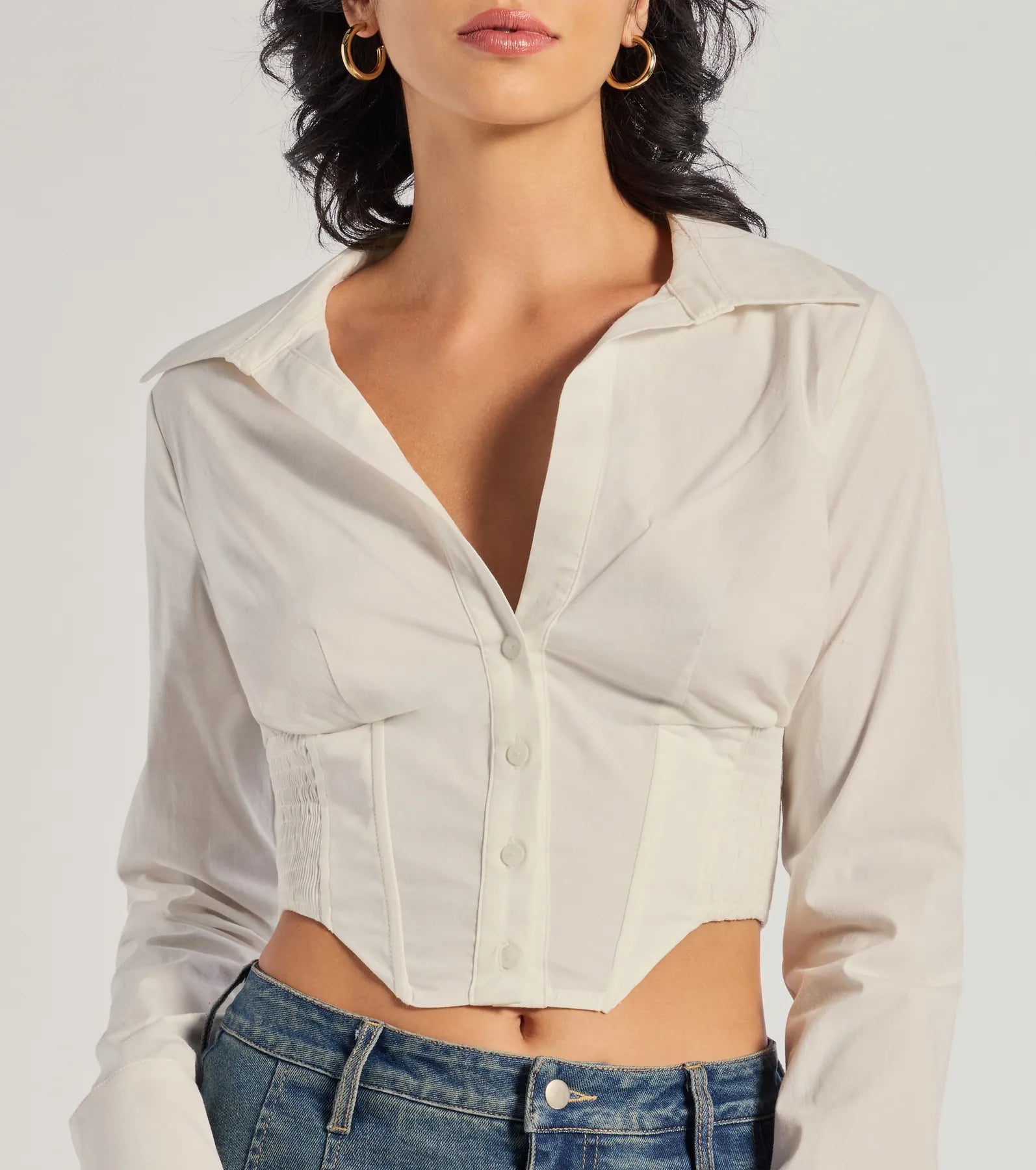 Chic Structure Long Sleeve Cropped Corset Top