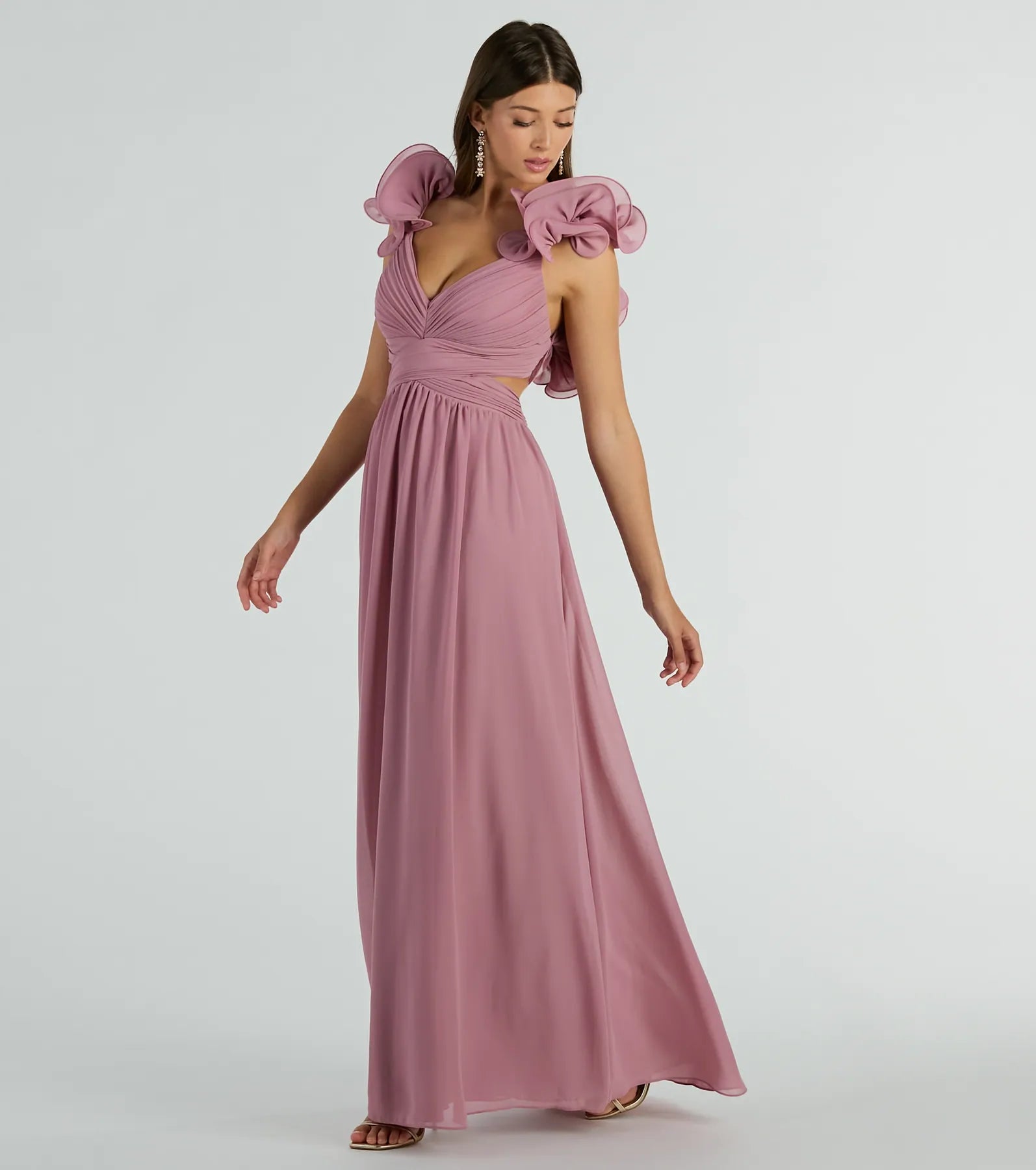 Anne Marie Lace-Up Ruffle A-Line Chiffon Formal Dress