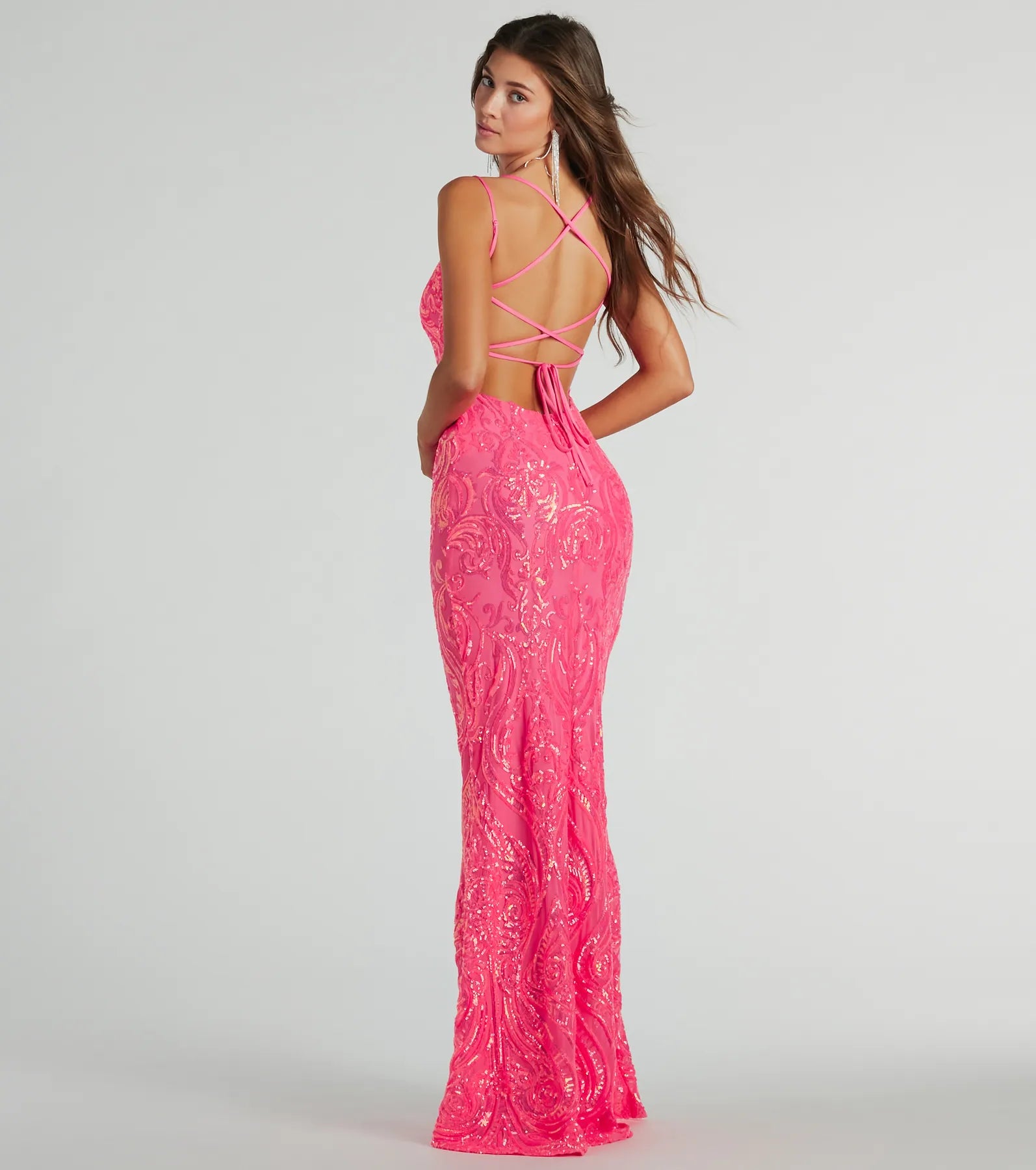 Delaney Lace-Up Mermaid Sequin Formal Dress