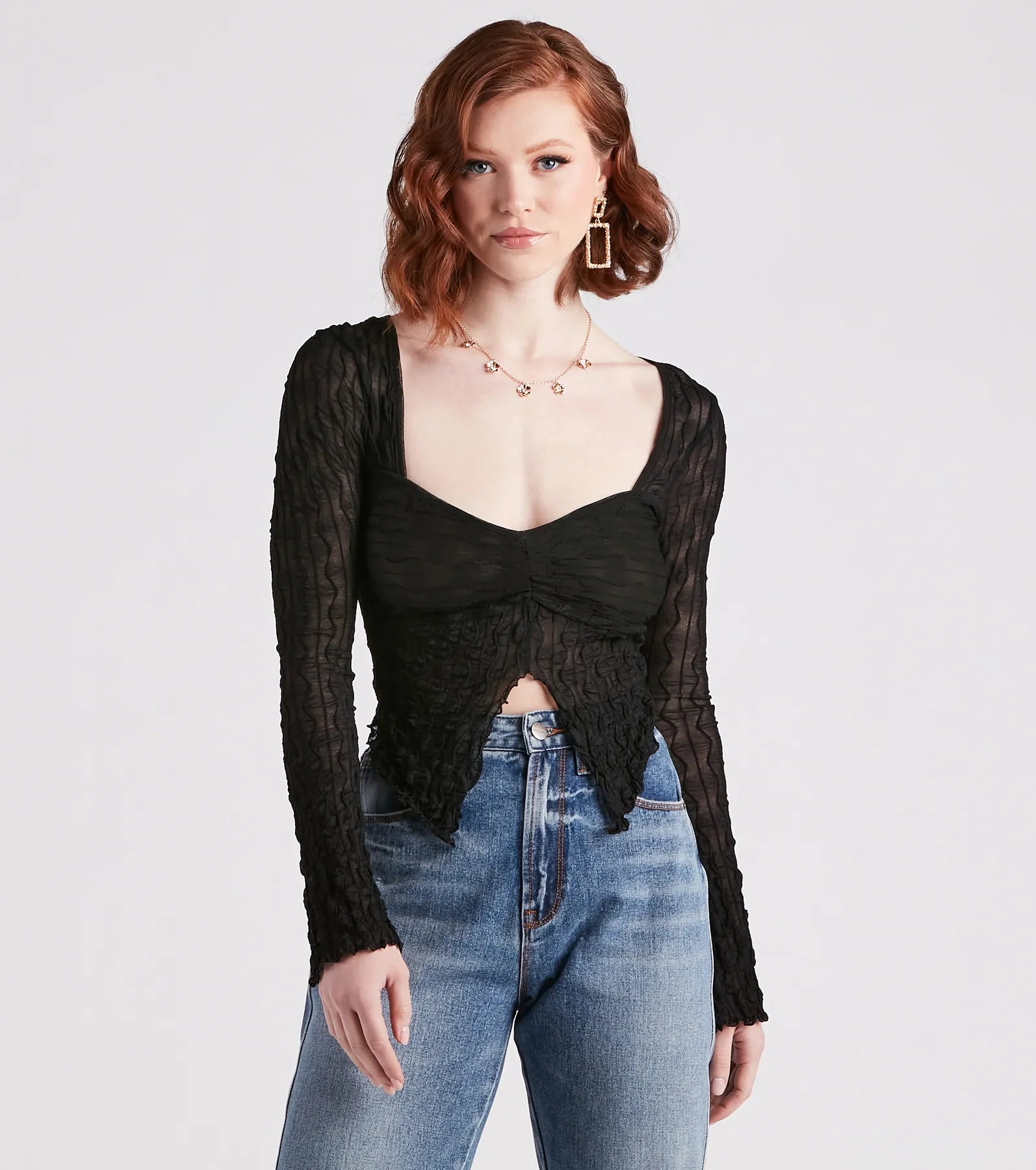 Don't Tempt Me Textured Slit Crop Top