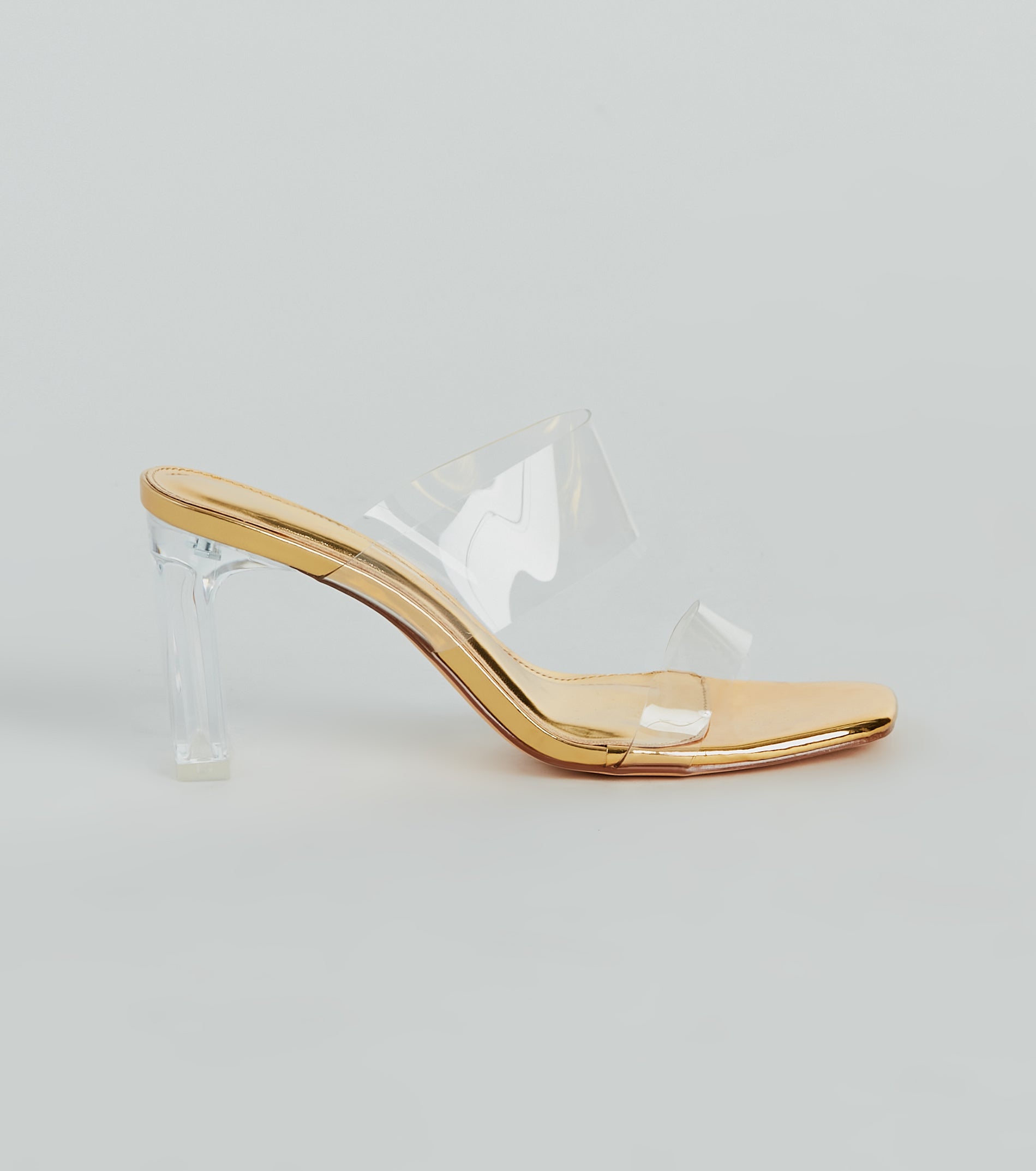 Style So Clear Strap Metallic Block Heel Mules