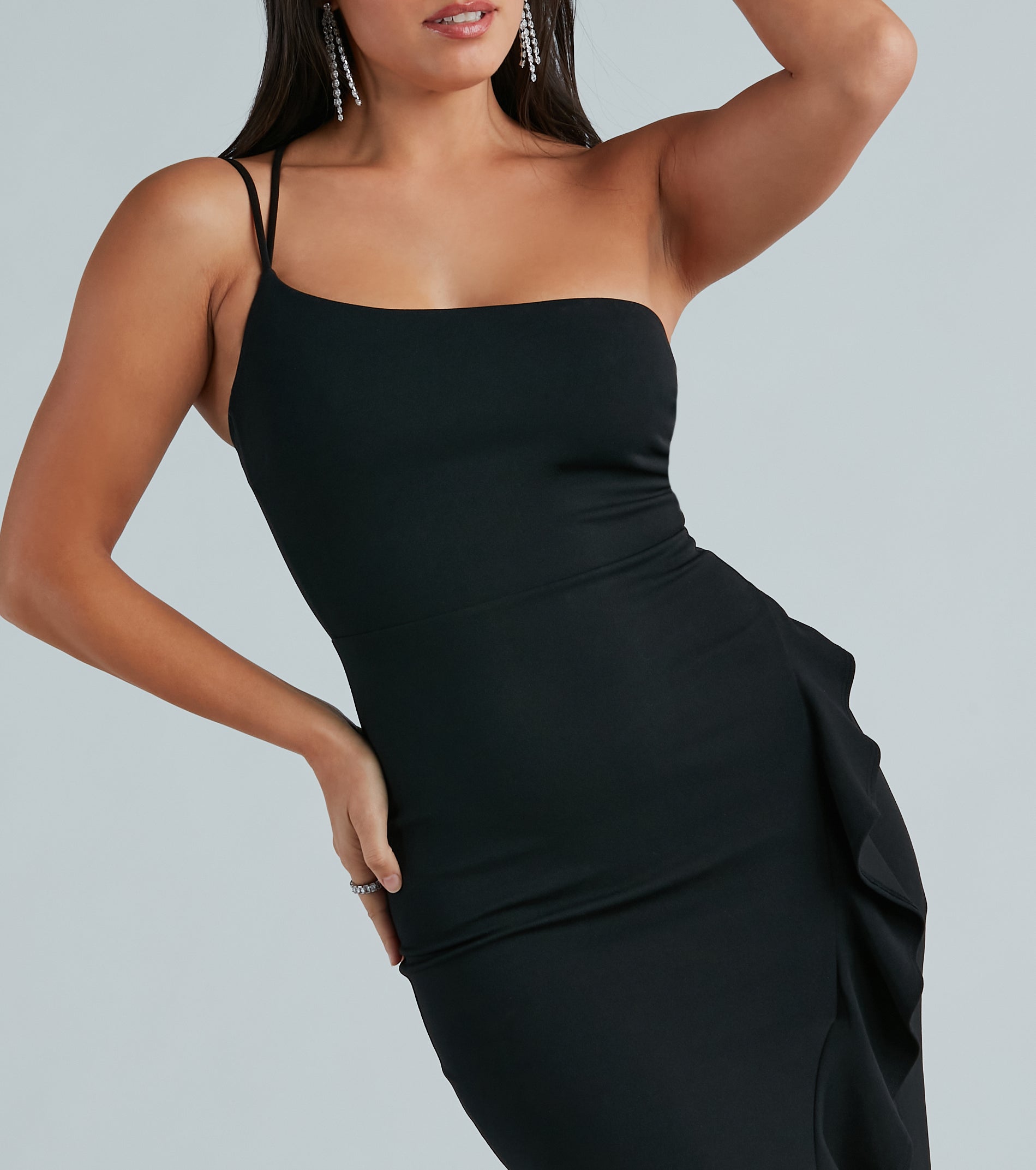 Candace Formal Crepe One-Shoulder Ruffle Dress