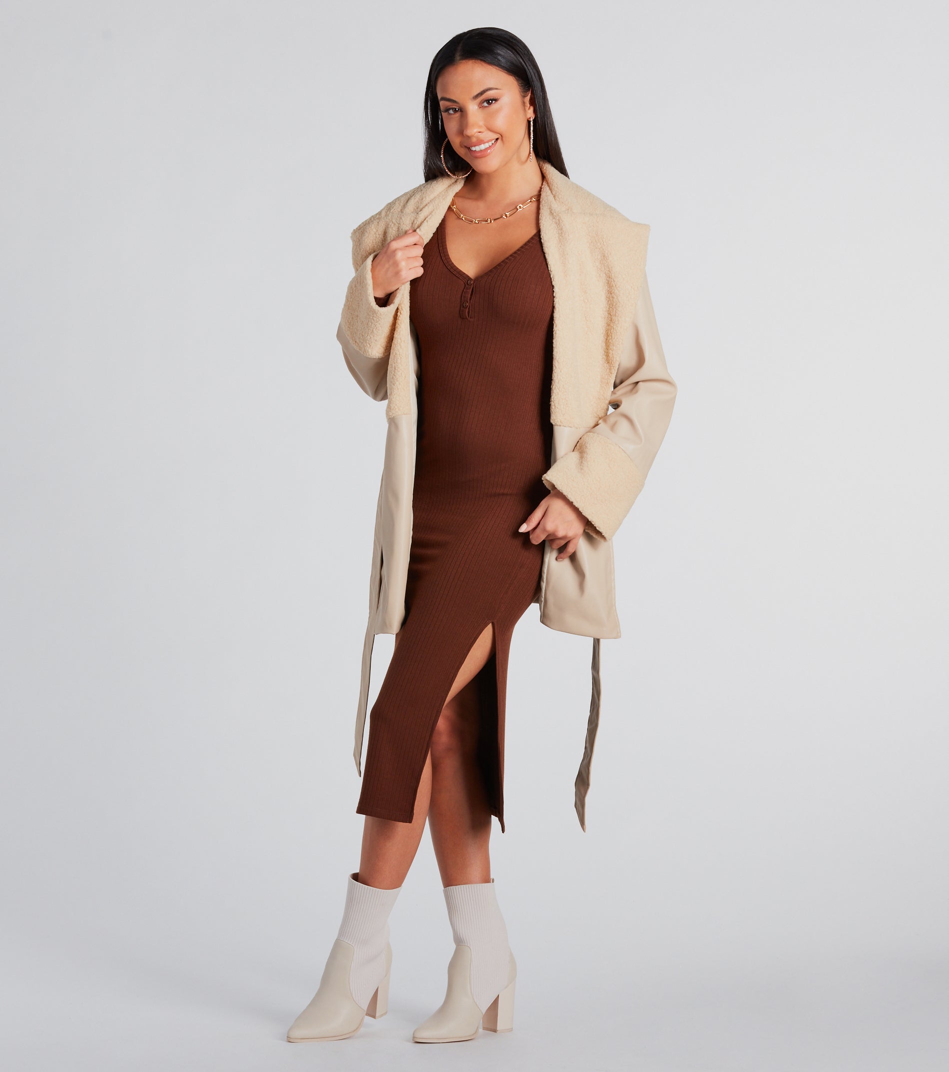 Can't Wait Faux Sherpa Leather Trench Coat