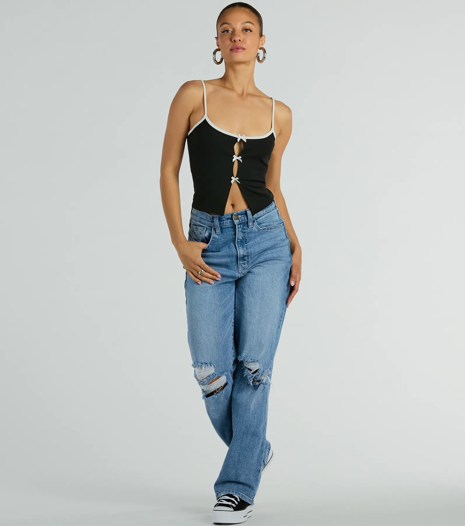 Feminine Flair Bow Cutout Crop Top