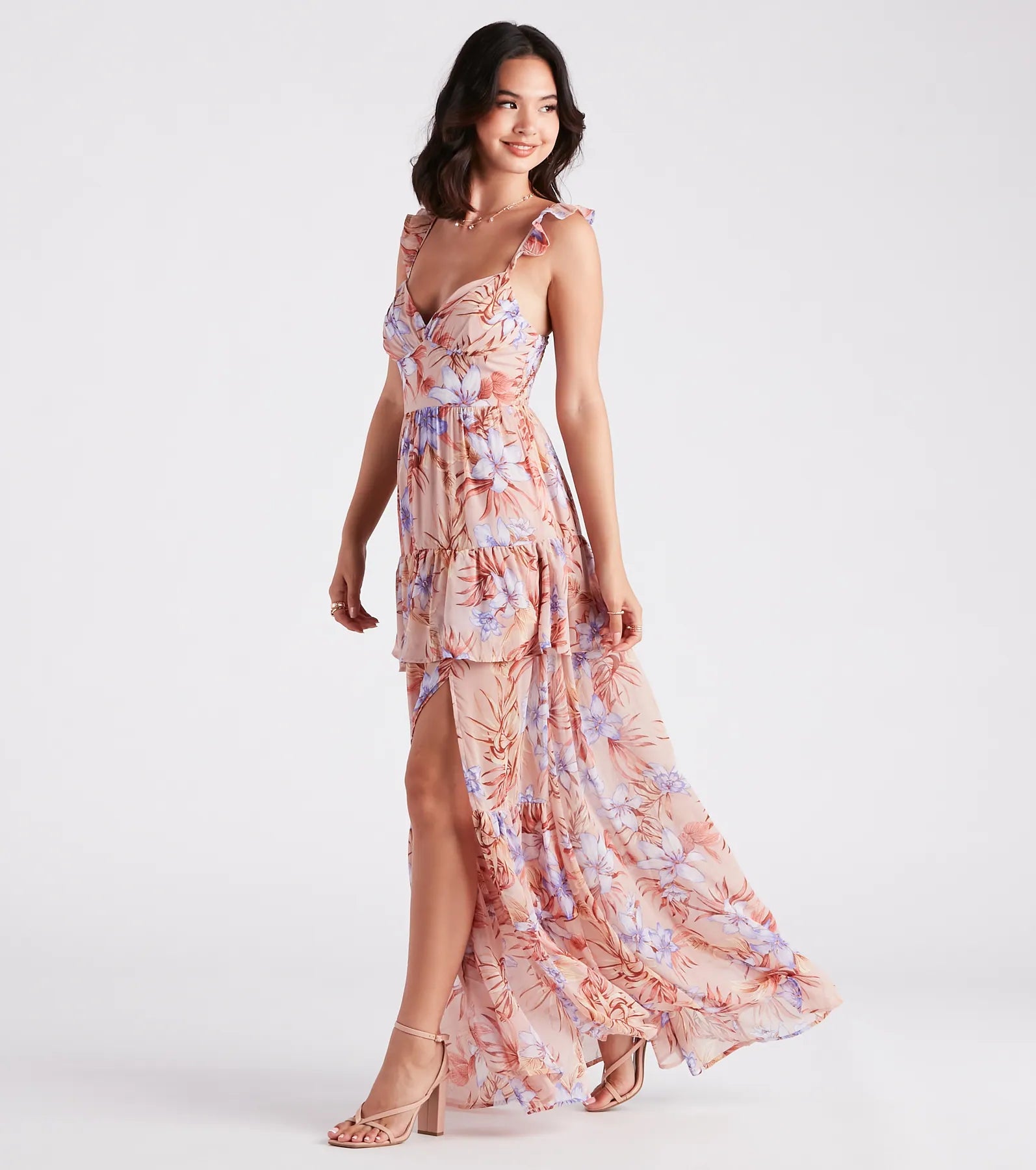 Enchanting Entrance Chiffon Floral Maxi Dress