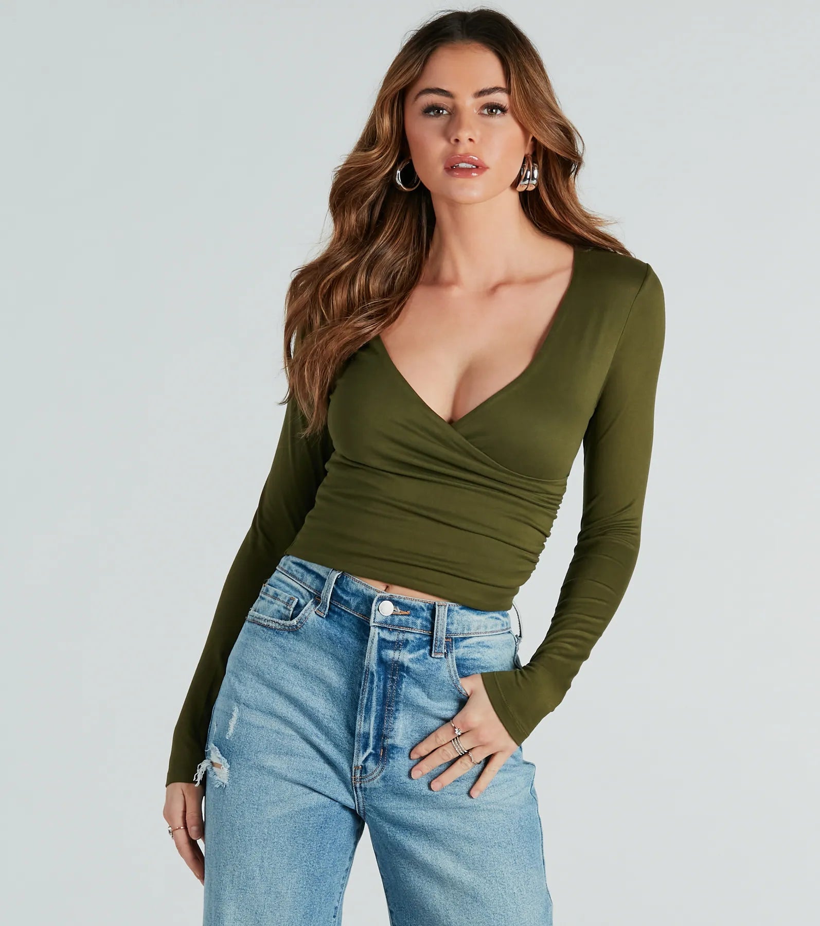 Instant Sensation Surplice Long Sleeve Crop Top