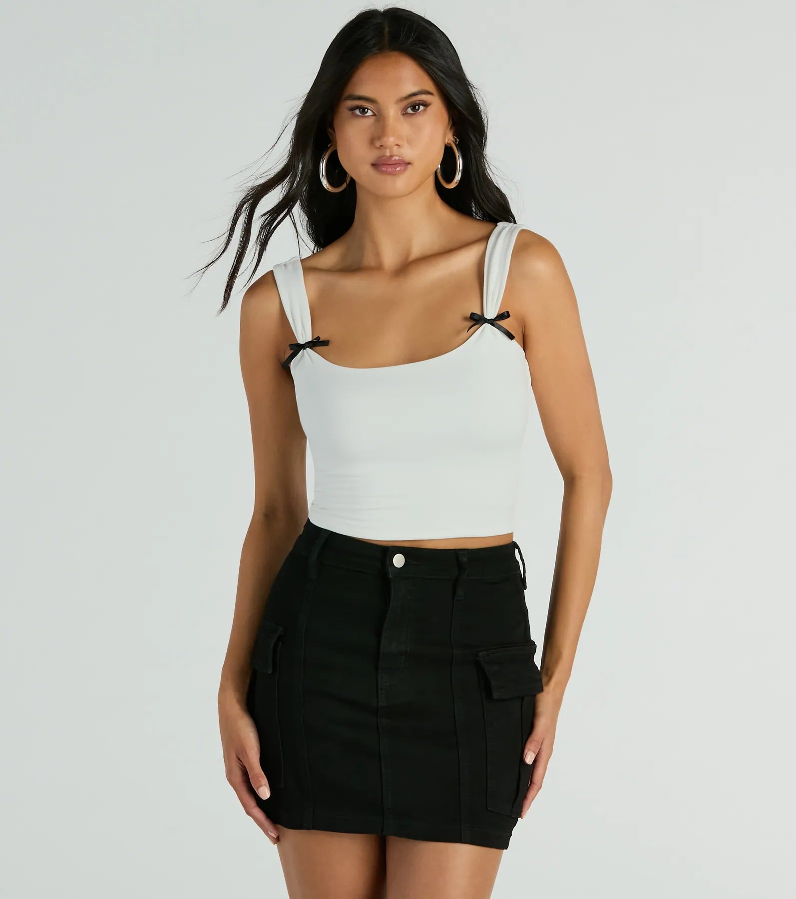 Adorable Icon Scoop Neck Bow Crop Top