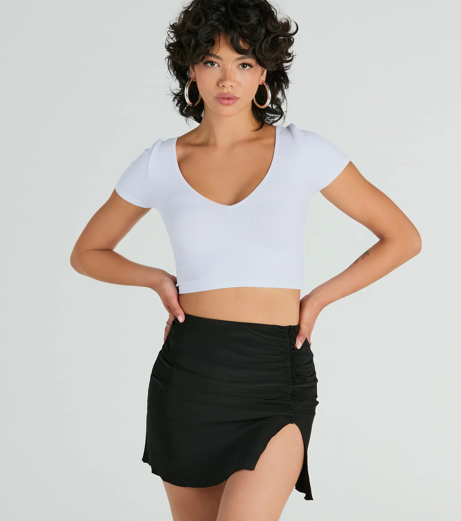 Solid Ten High Rise Slit Bodycon Mini Skirt