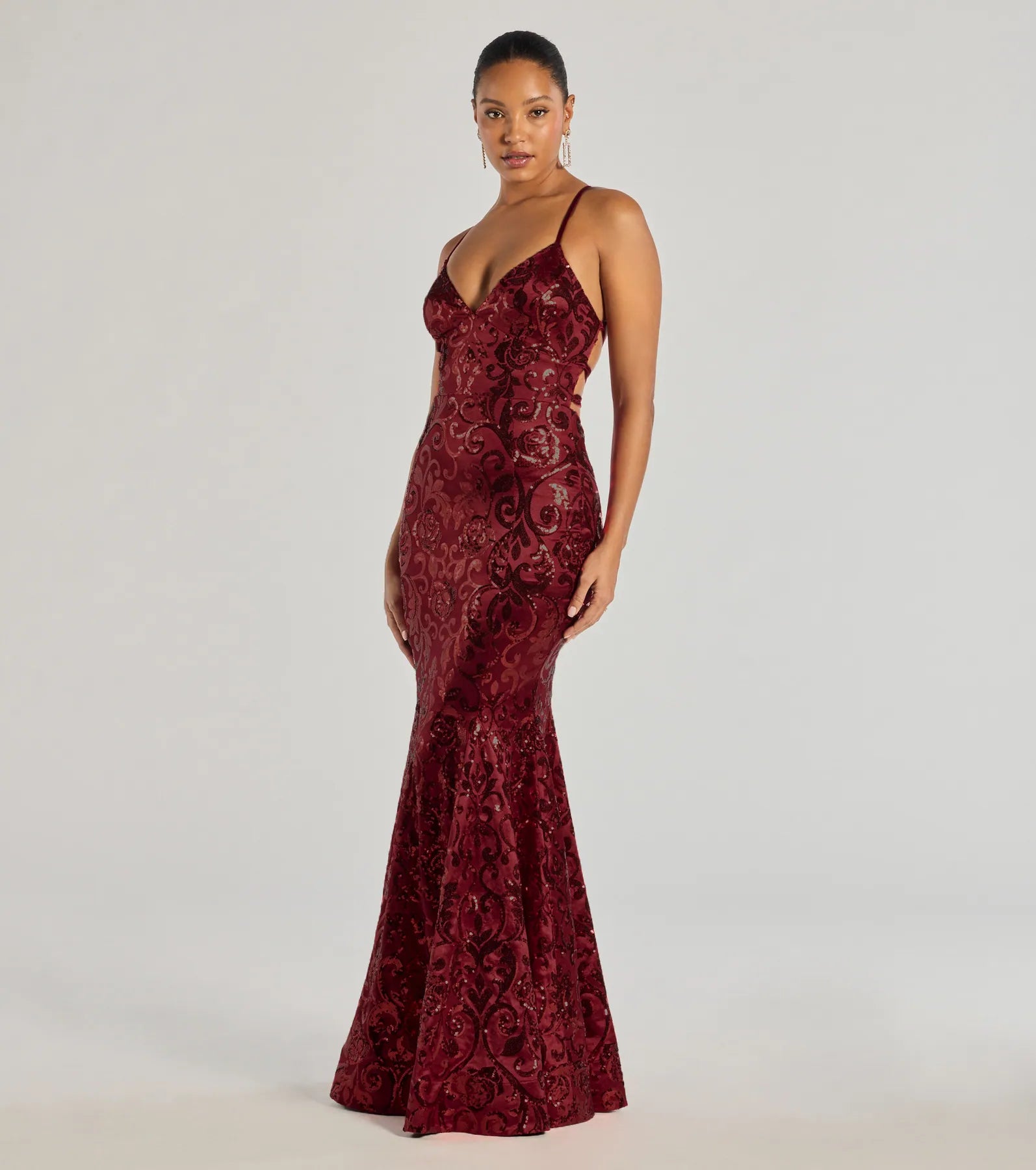 Saskia Lace-Up Mermaid Sequin Satin Formal Dress