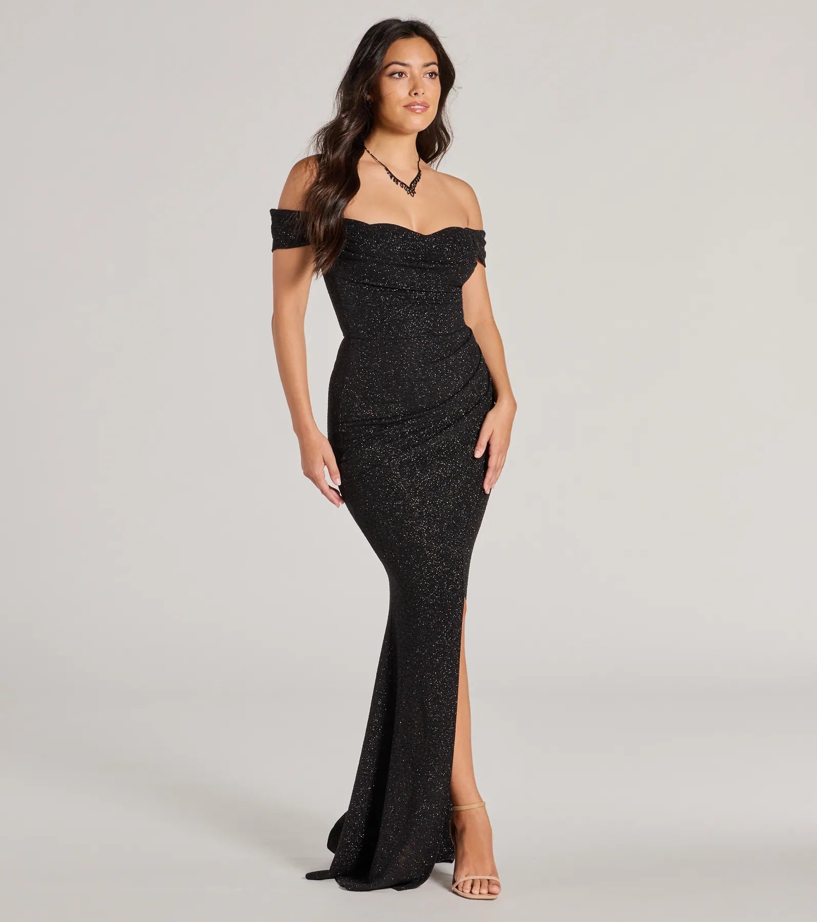 Airlie Formal Glitter Off-The-Shoulder Dress