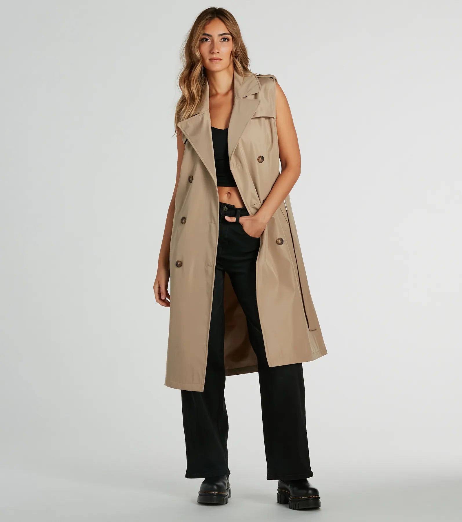 City-Chic Nylon Belted Trench Vest