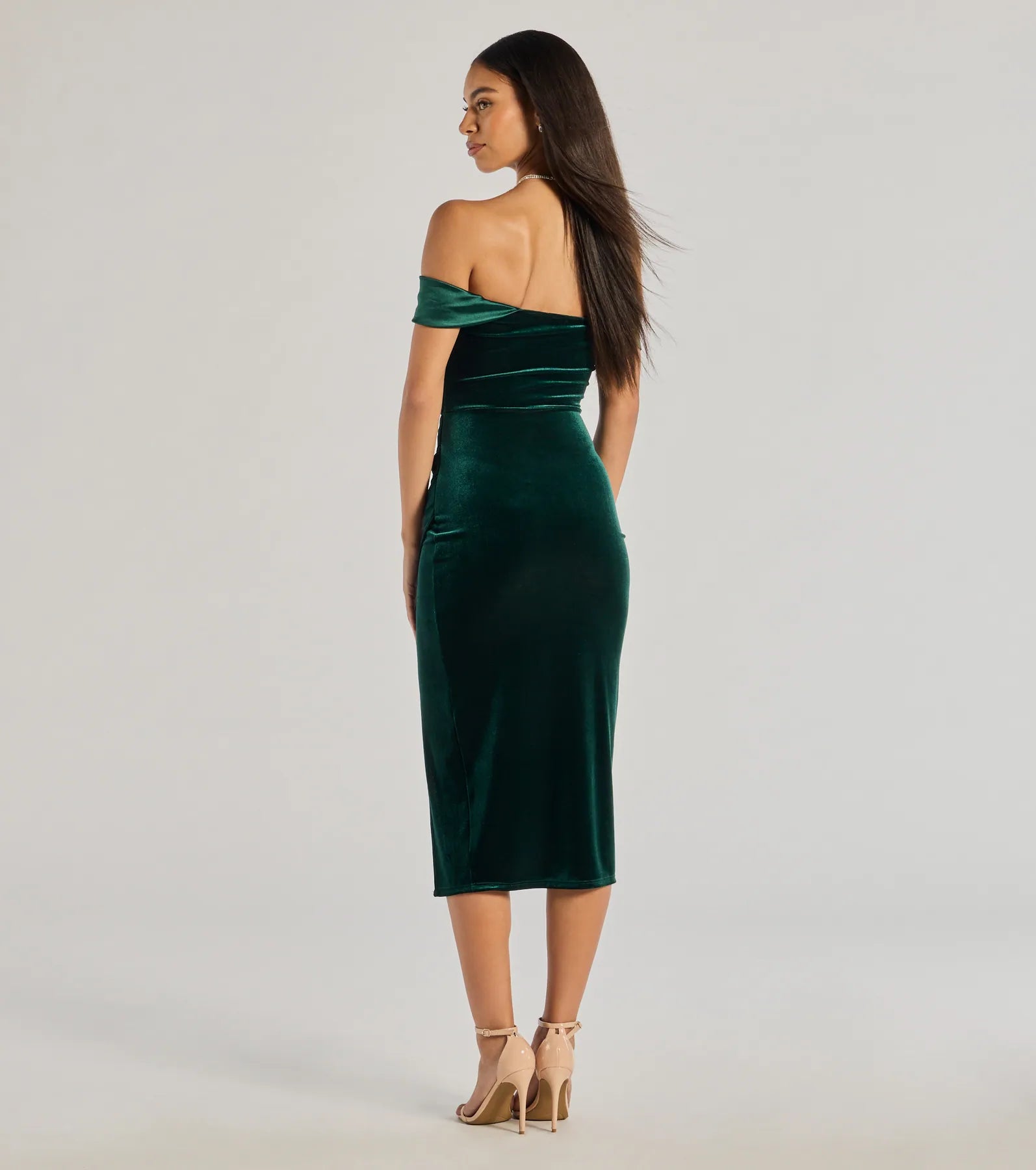 Totally Luxe Velvet Off-The-Shoulder Midi Dress