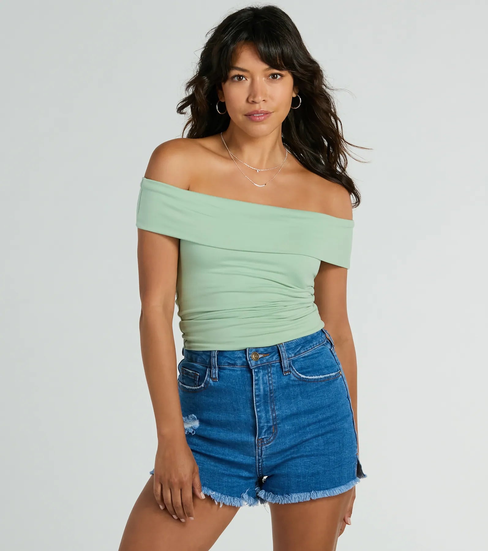 Spotted In Town Off-The-Shoulder Crop Top