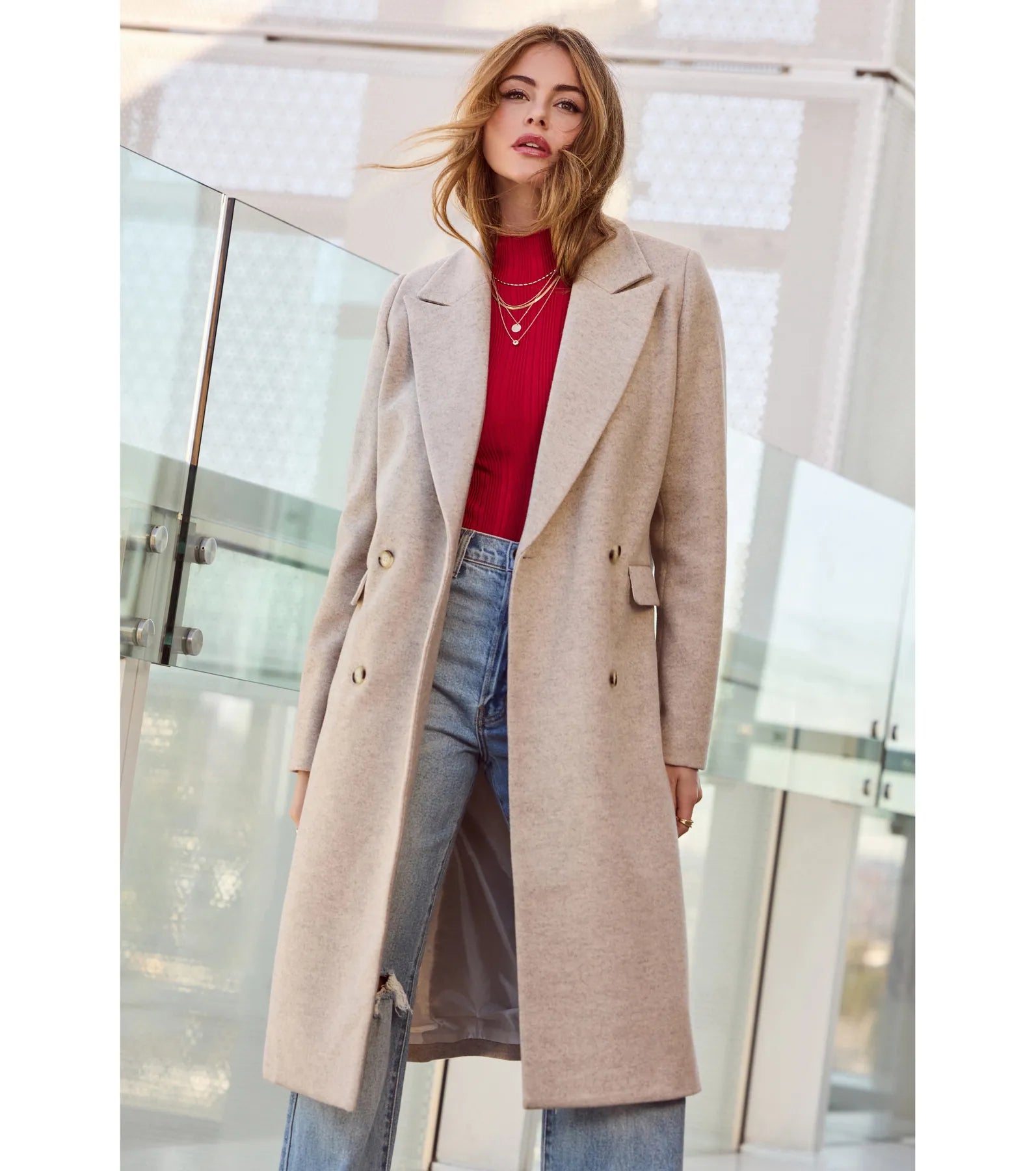 Refined Glamour Oversized Faux Wool Trench Coat