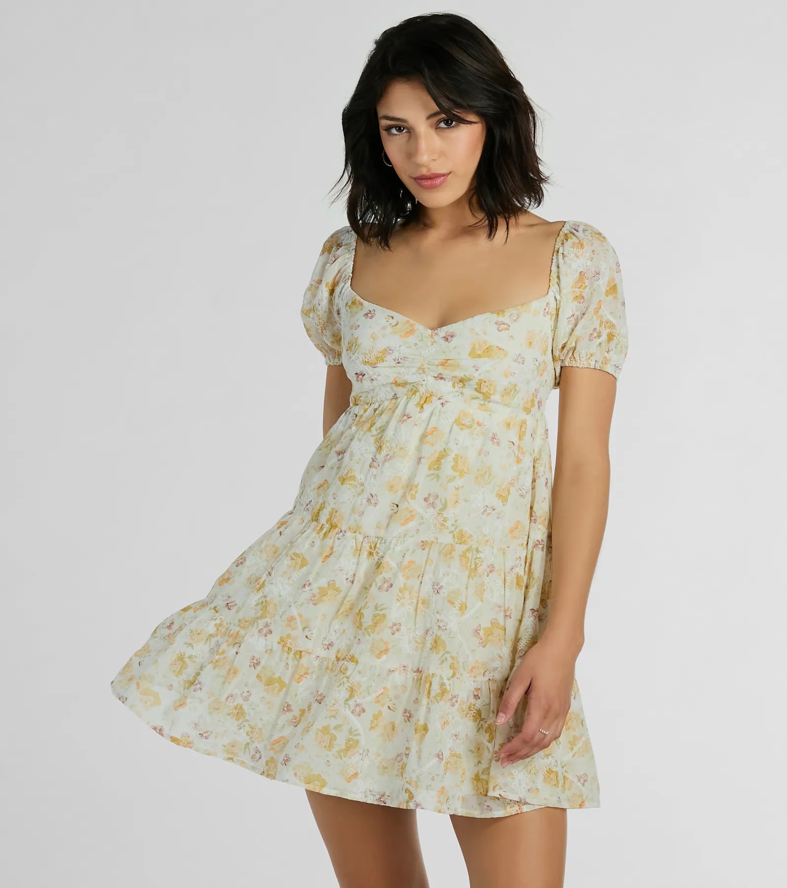 Captivating Cutie Eyelet Floral Babydoll Dress