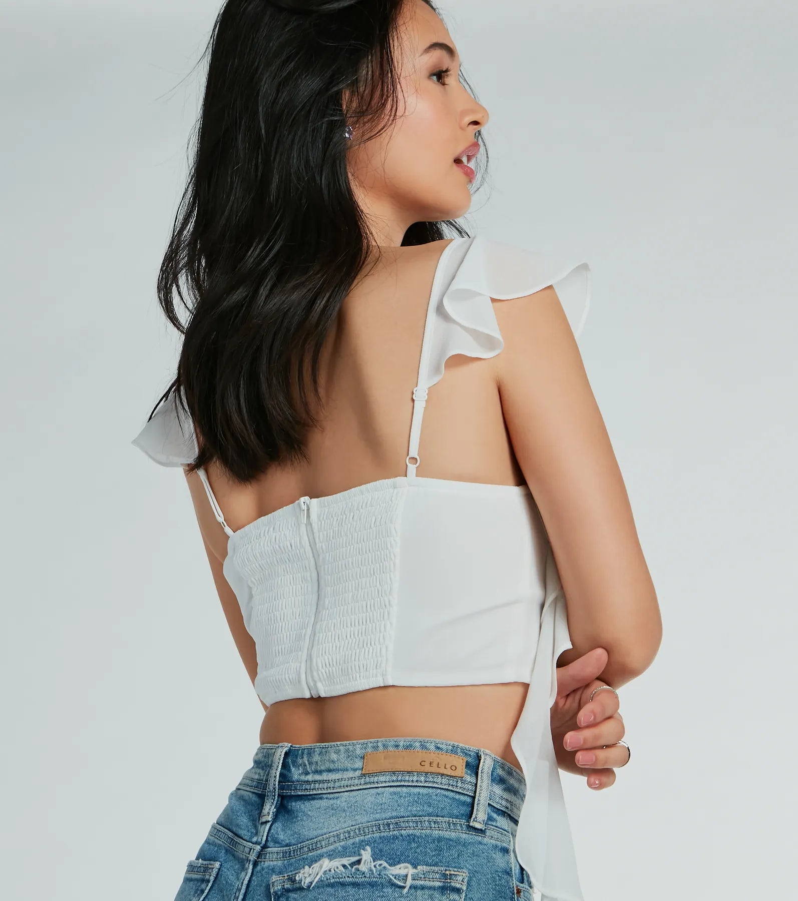 Sweetest Look Ruched And Ruffled Chiffon Crop Top