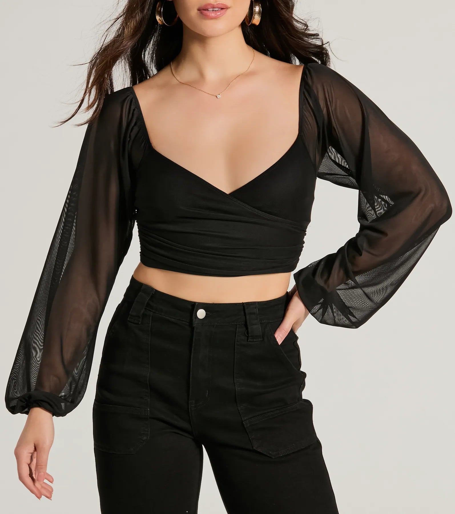 Ahead Of The Trend Surplice V-Neck Crop Top