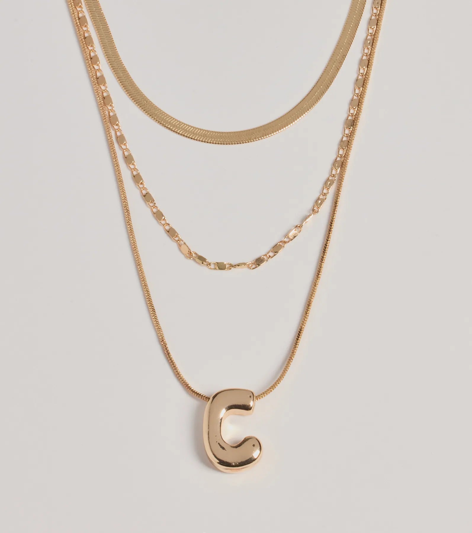 C Initial Layered Bubble Necklace