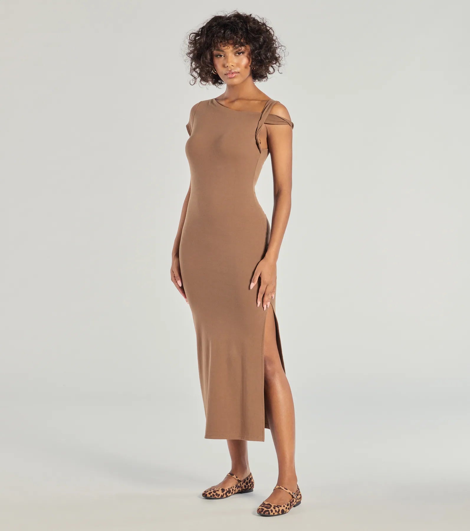 Twist Of Chic High-Slit Knit Midi Dress