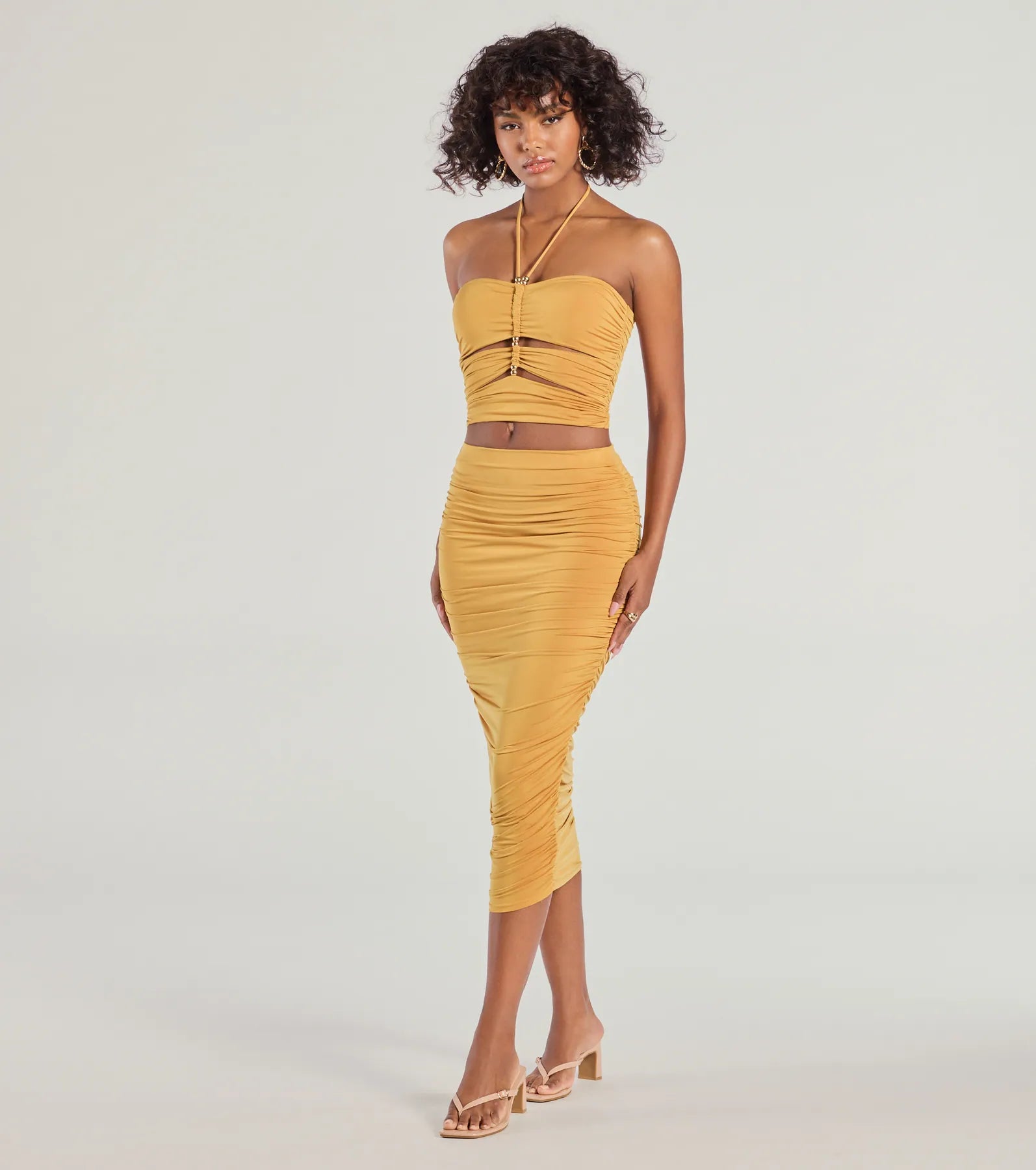 Coastal Escape High Rise Ruched Midi Skirt