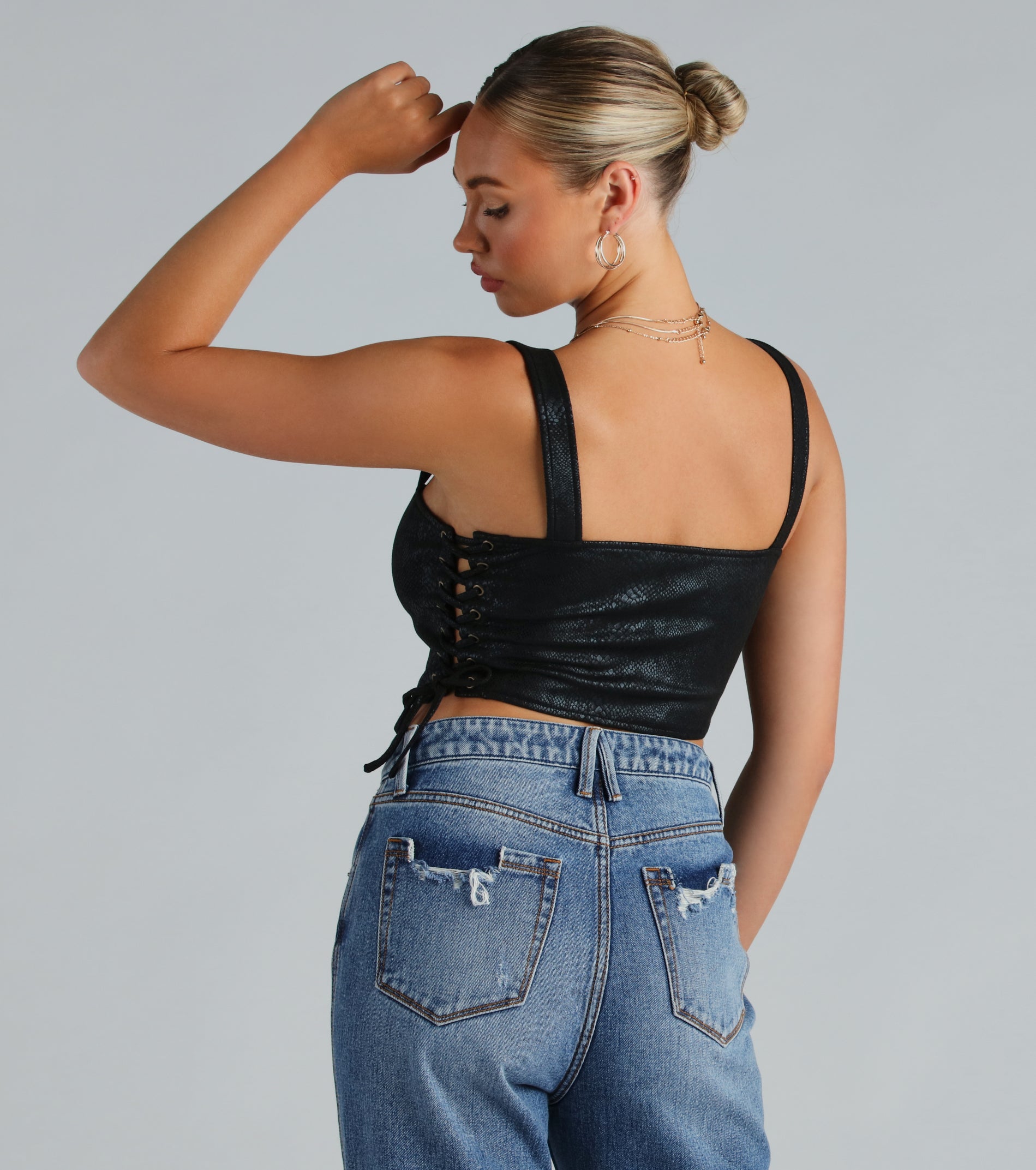 Hiss Worthy Faux Suede Snake Corset Top