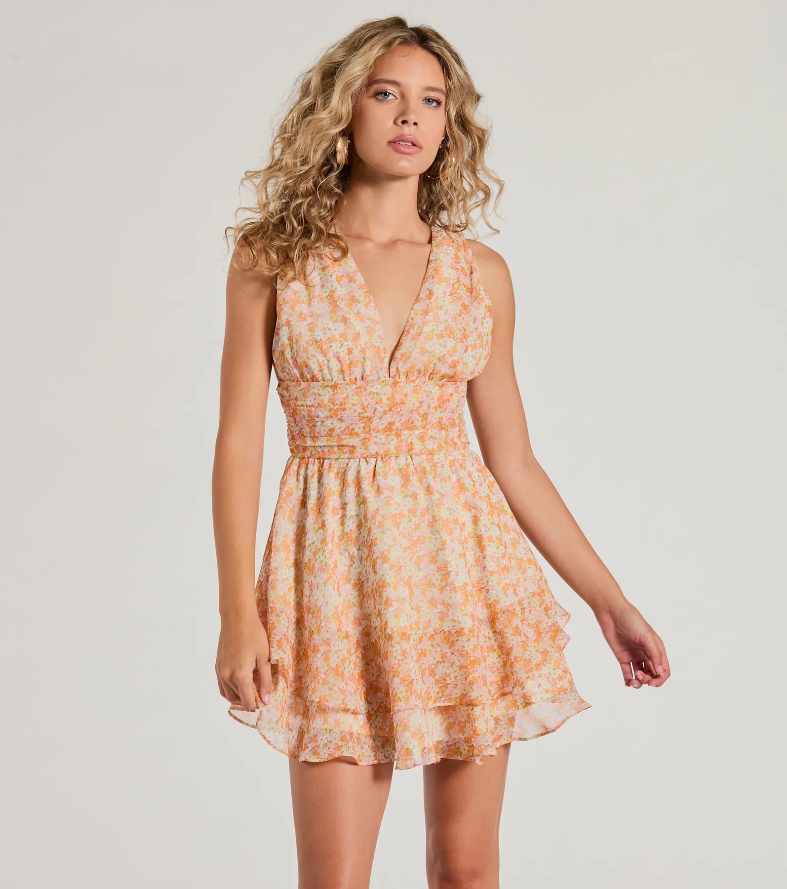 Sunny Style Floral Chiffon Tiered Skater Dress