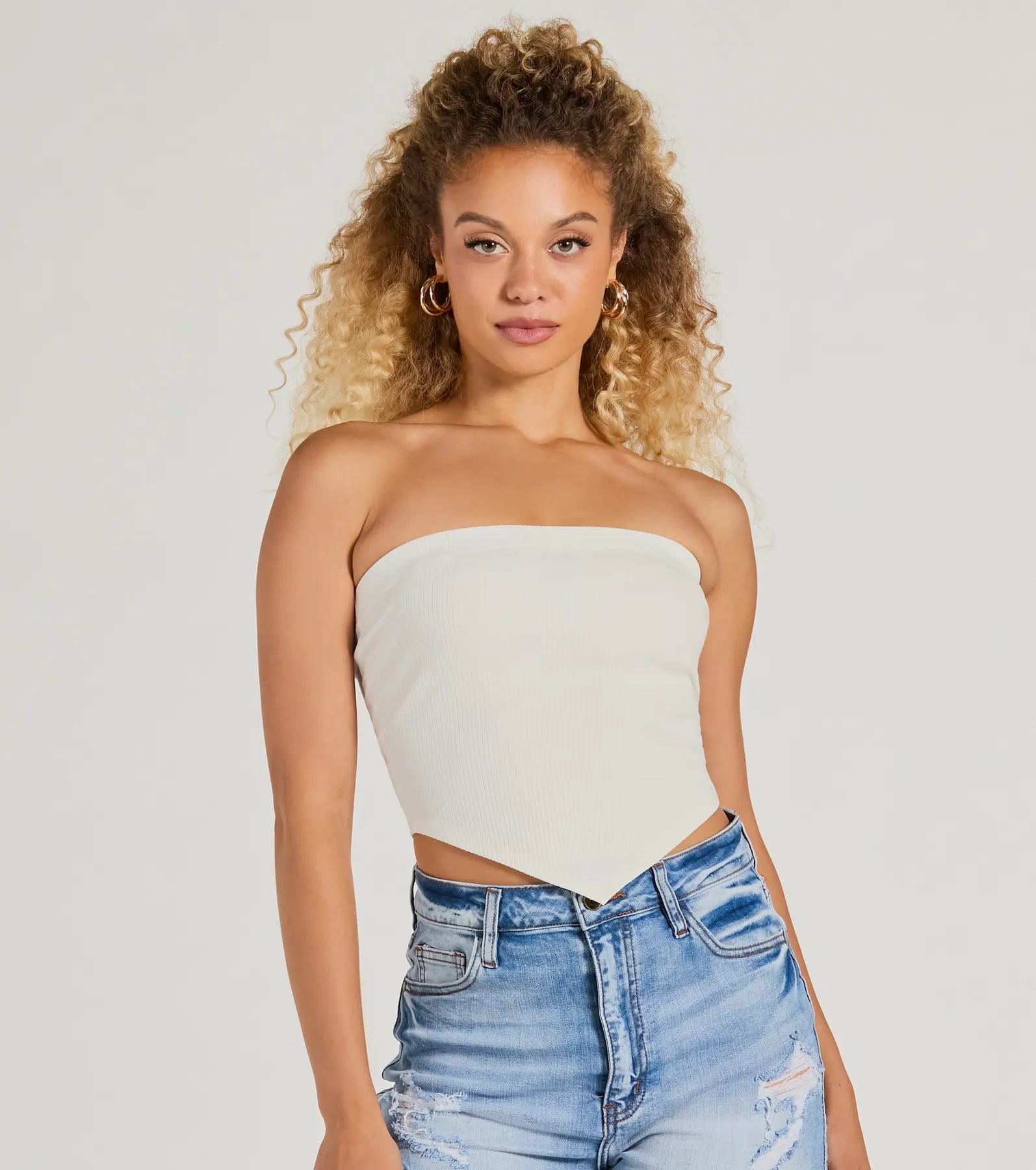 Flirty Focus Strapless Rib Knit Tube Crop Top