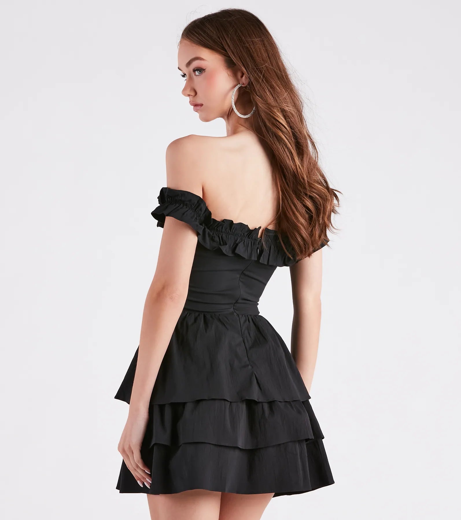 So Lovely Off-The-Shoulder Ruffled Skater Dress