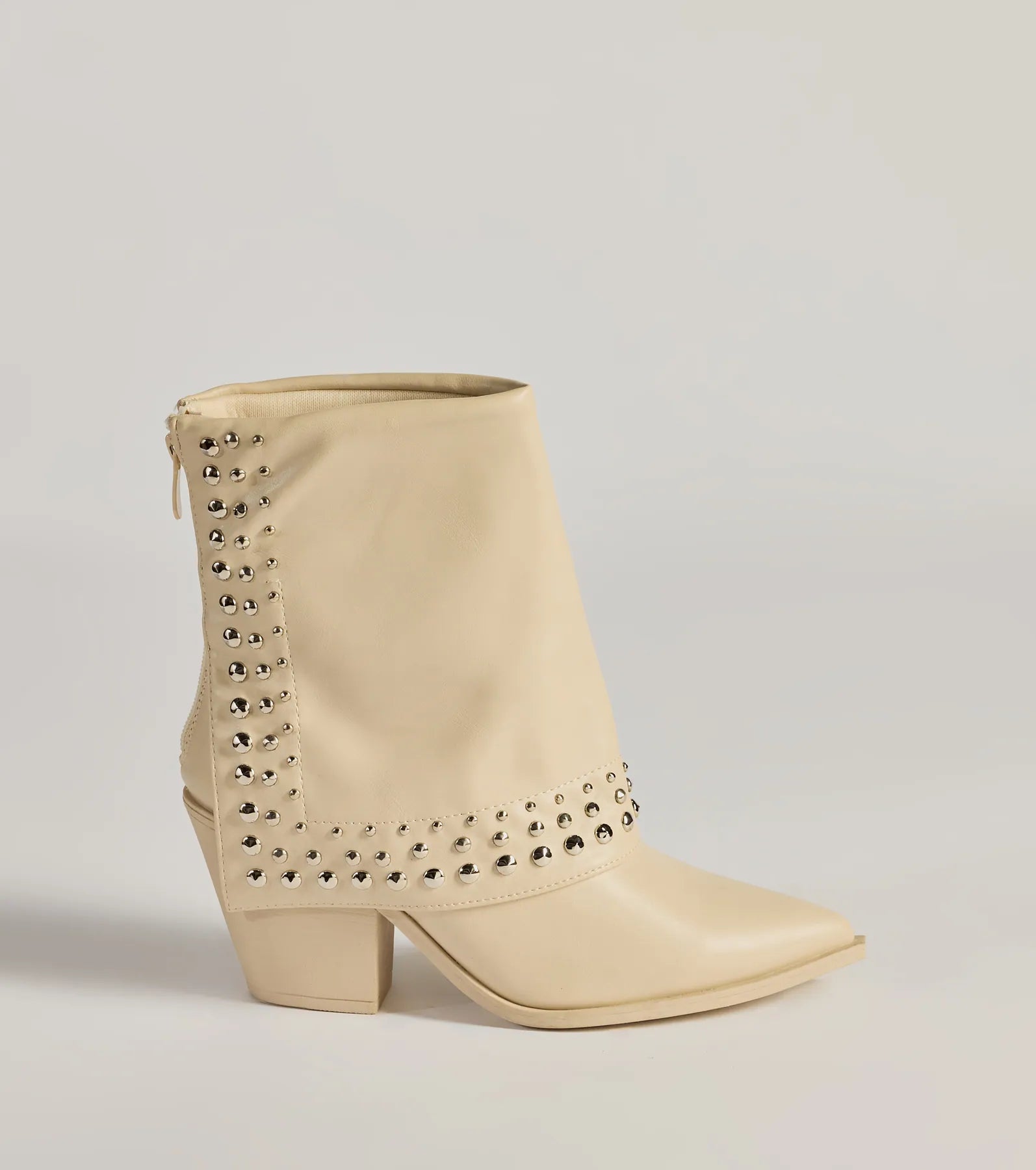 Stylishly Studded Faux Leather Fold-Over Booties