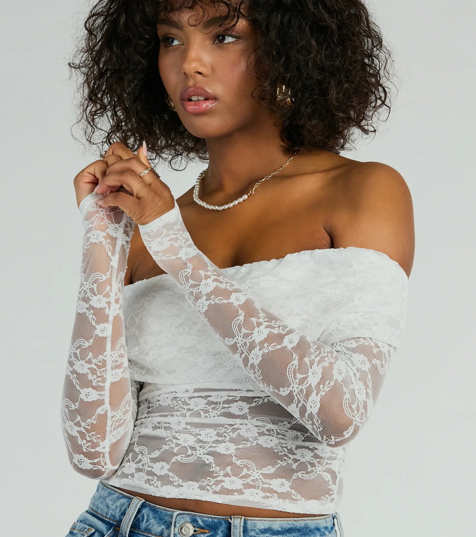 Sultry Aura Off-The-Shoulder Lace Crop Top