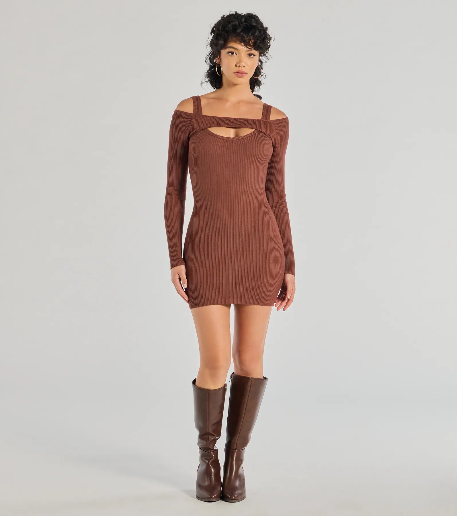 Effortless Vibe Ribbed Knit Long Sleeve Mini Dress