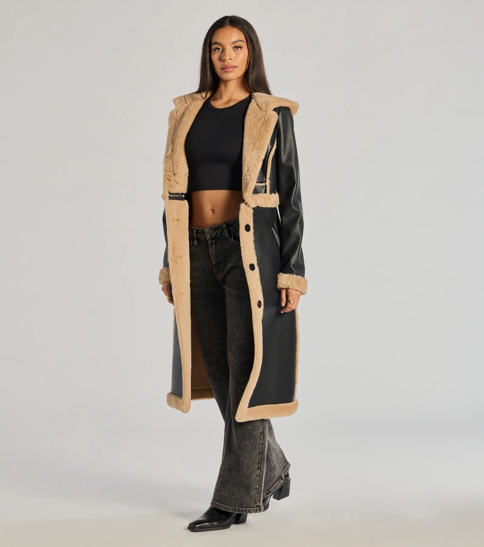 Runway Ready Convertible Faux Leather Trench Coat