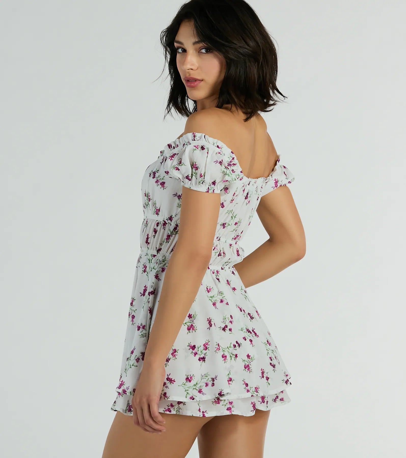 Cutest Vibe Puff Sleeve Floral Chiffon Romper