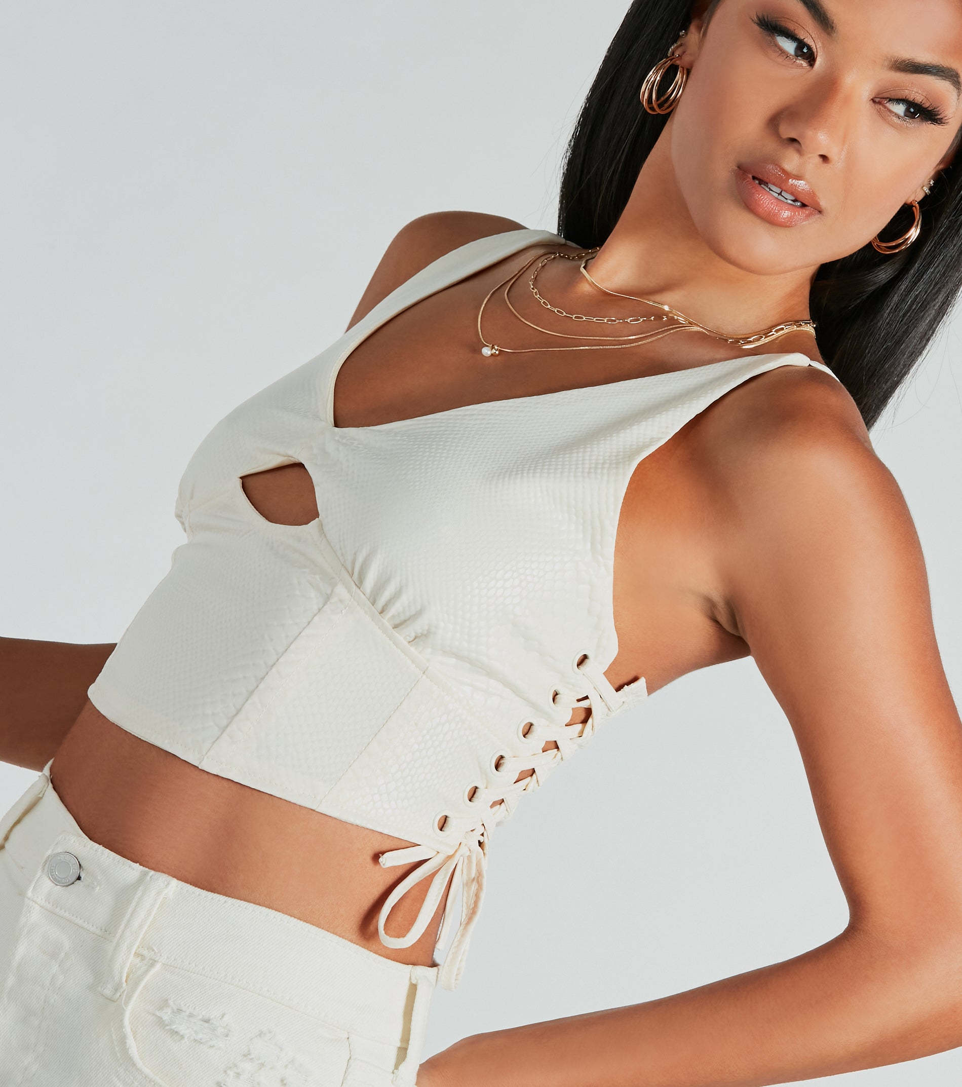 Saucy Snake Lace-Up Crop Top