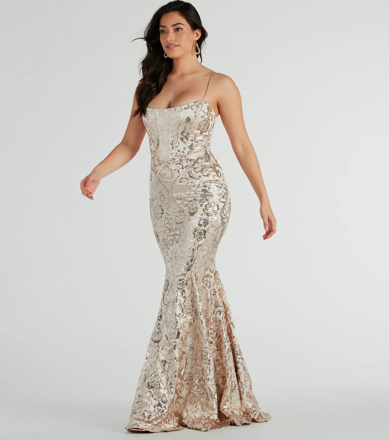 Carly Lace-Up Mermaid Sequin Satin Formal Dress