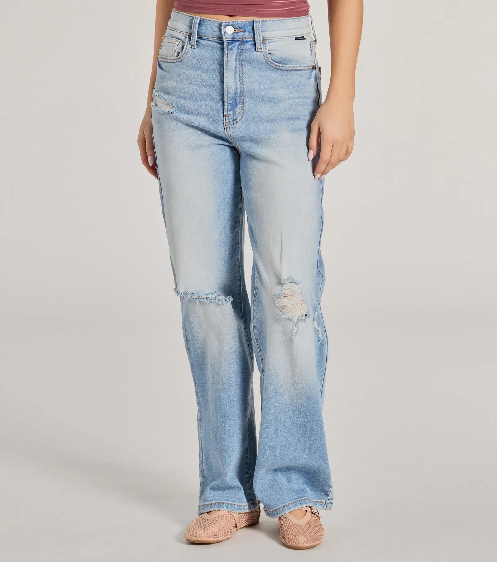 Effortlessly Casual High-Rise Distressed Dad Jeans