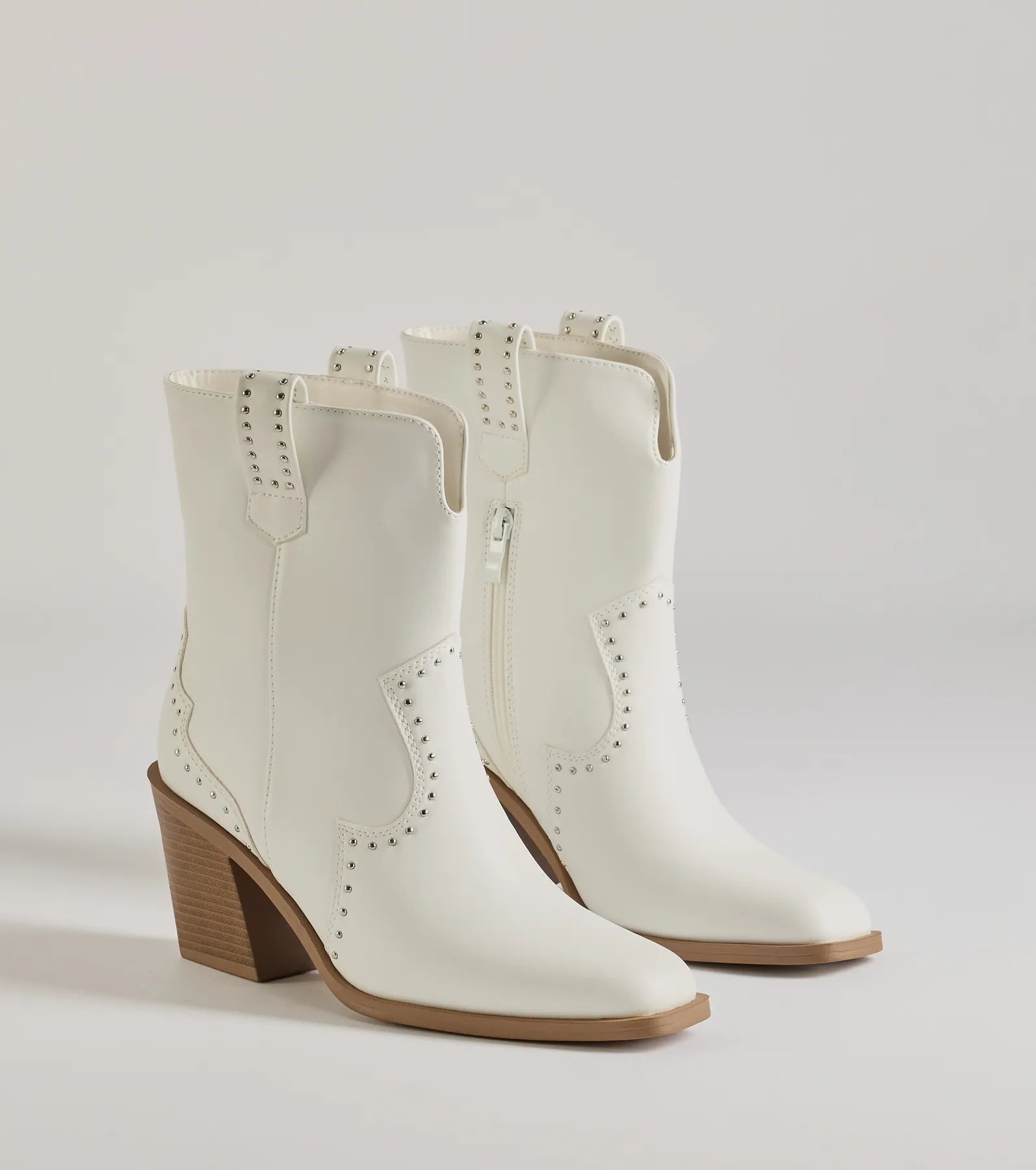 Chic Western Studded Faux Leather Booties