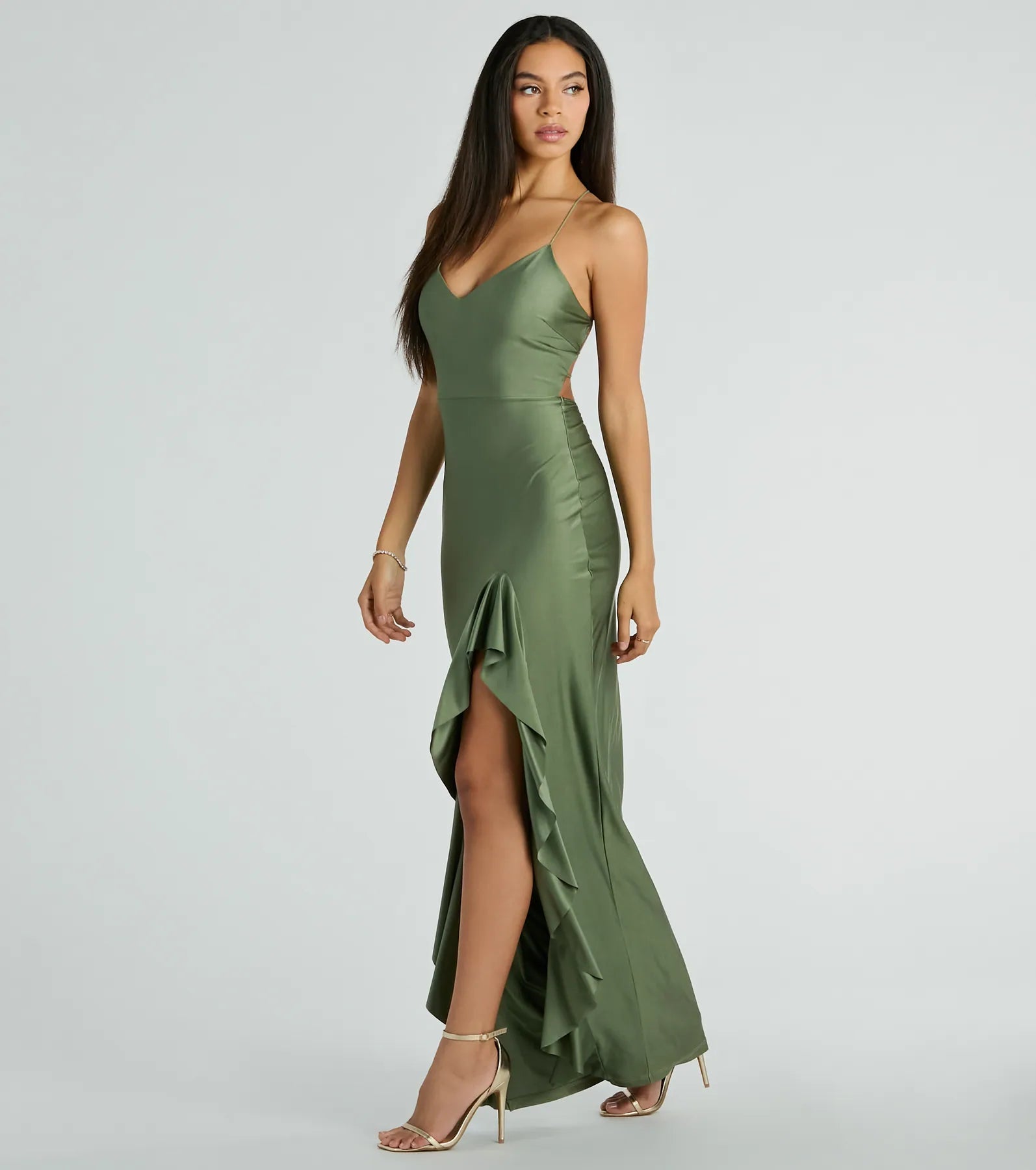 Lainey Ruffled High Slit Long Formal Dress