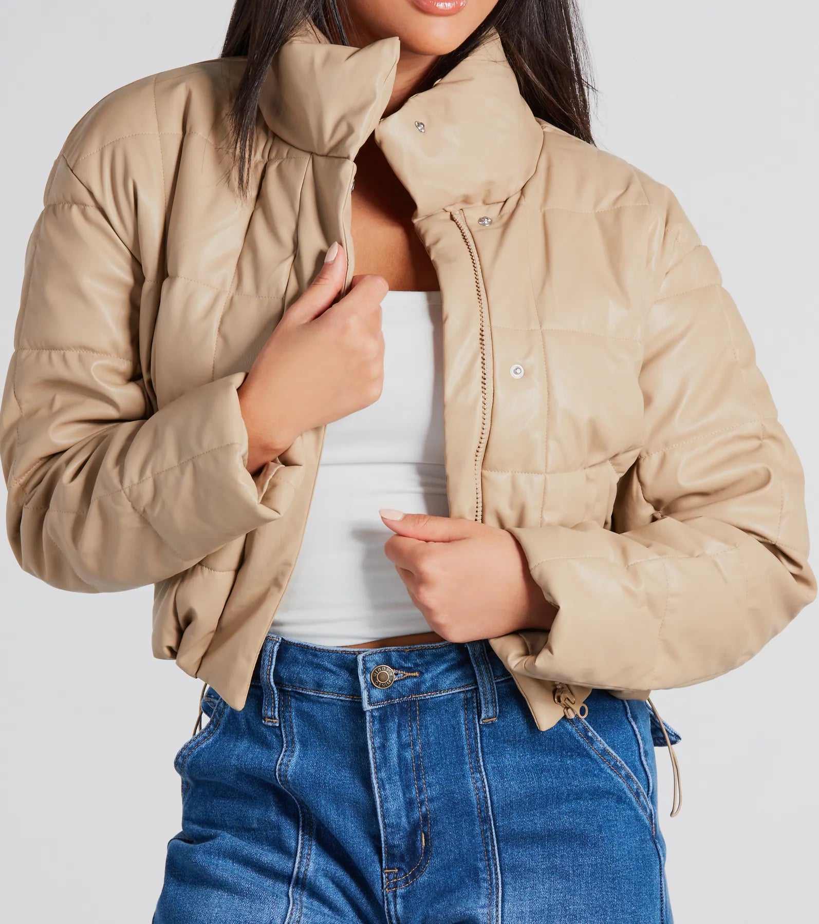 Sleek As Can Be Faux Leather Puffer Jacket