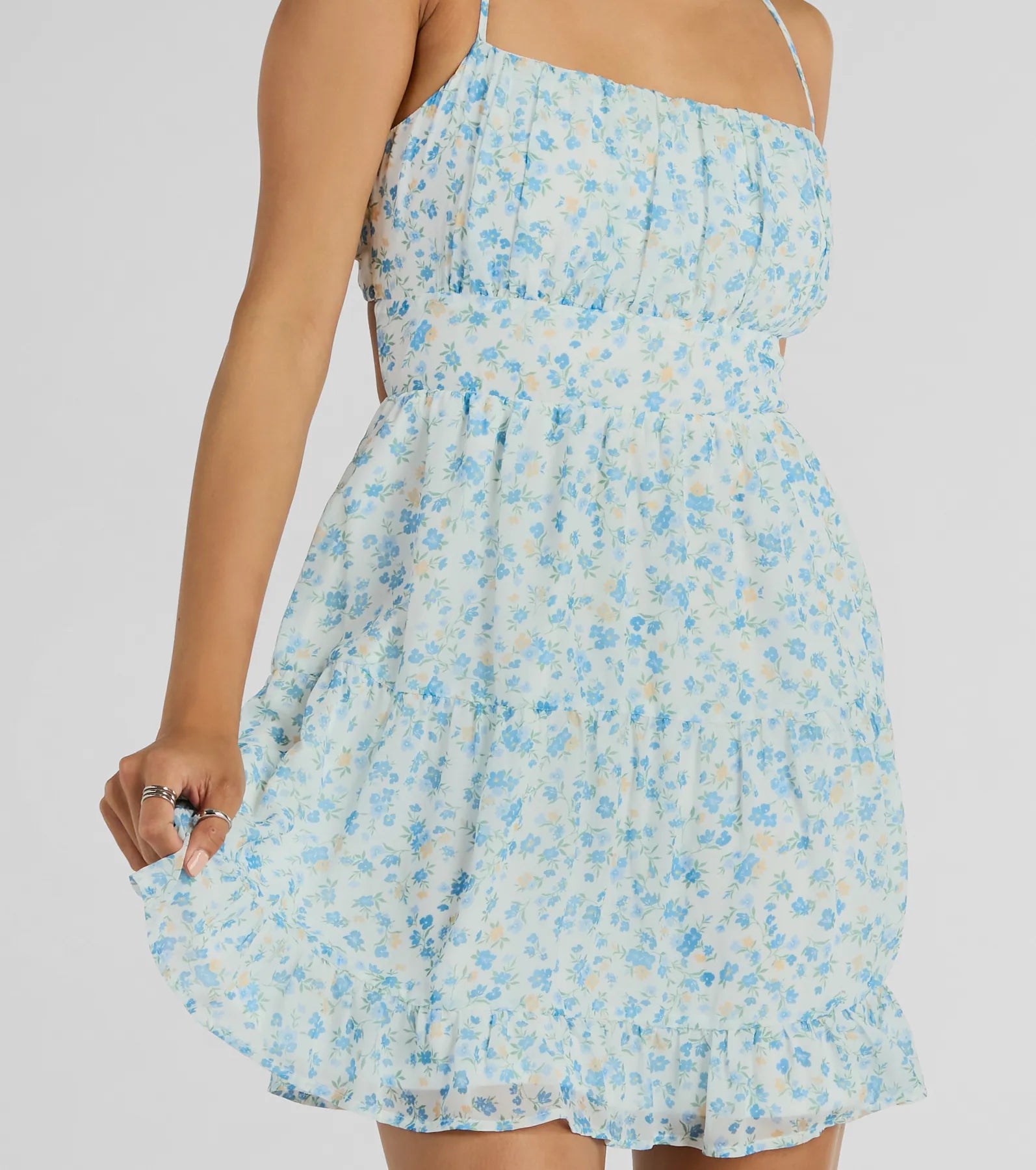 Sweeten Up Strappy Back Floral Chiffon Skater Dress