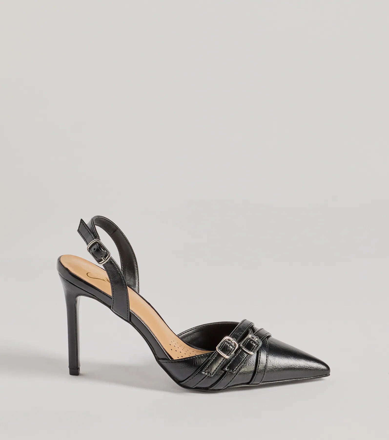 Sleek Buckle Strap Sling-Back Stiletto Pumps